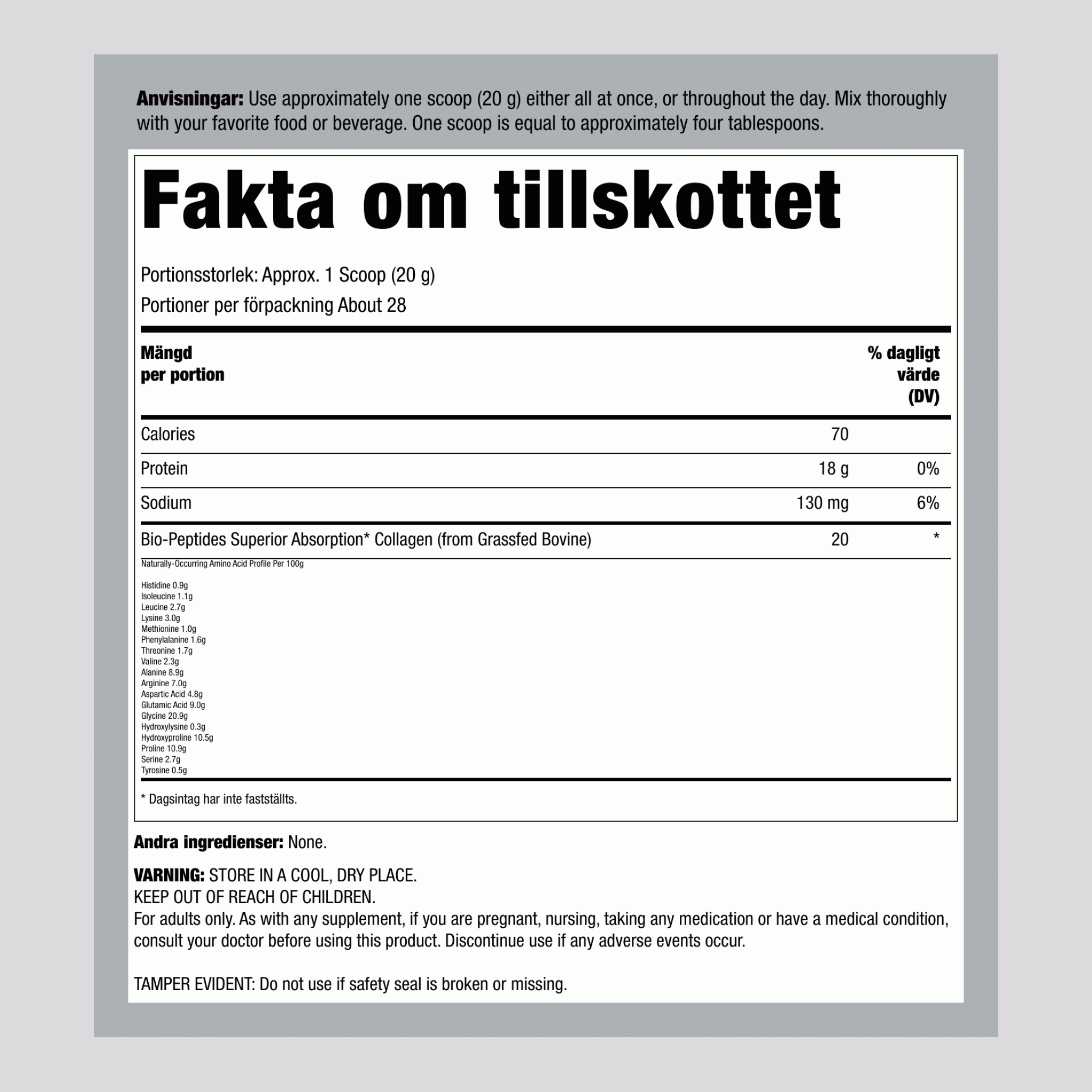 Gräsbetat Kollagen Bio-Peptider, 20 oz (567 g) Pulver