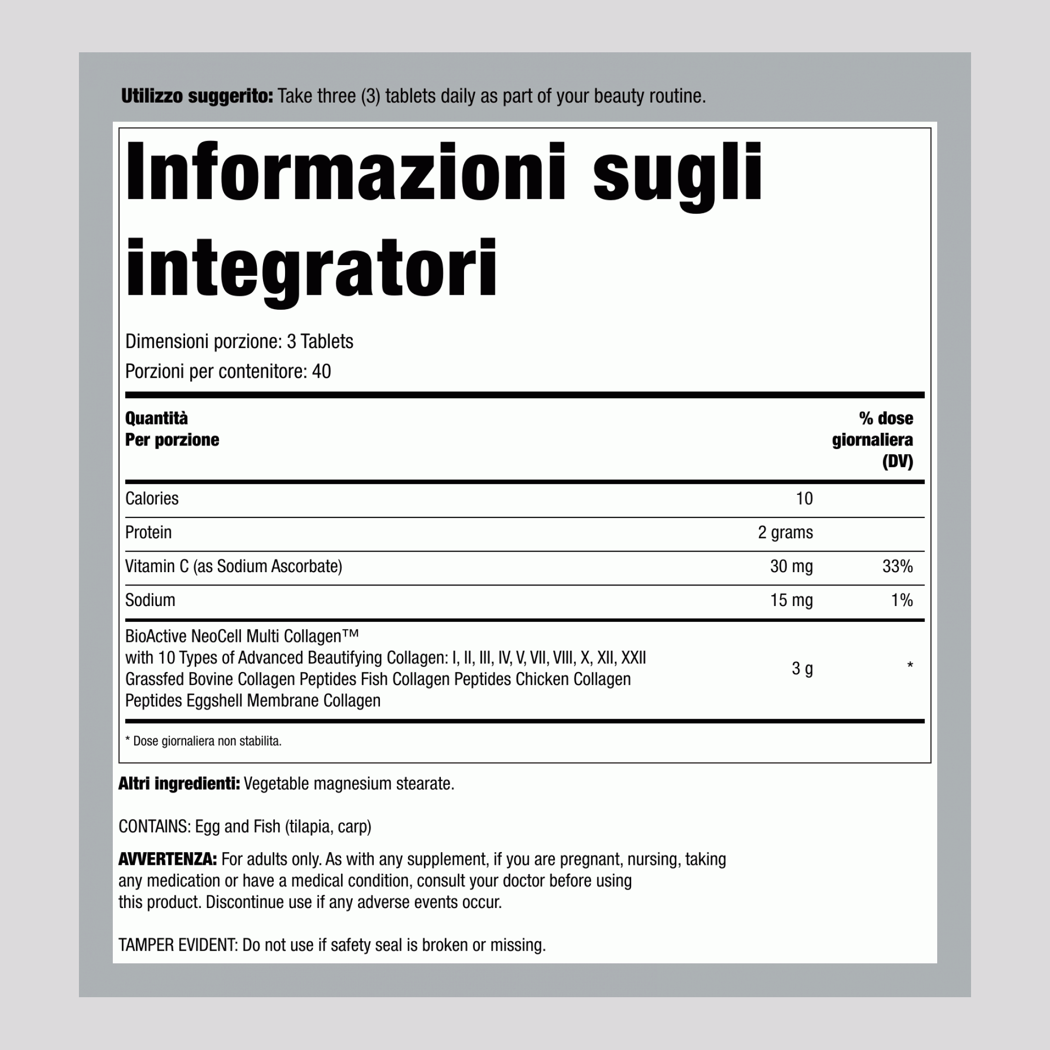 Serie Avanzata di Bellezza con Multi Collagene, 120 Compresse