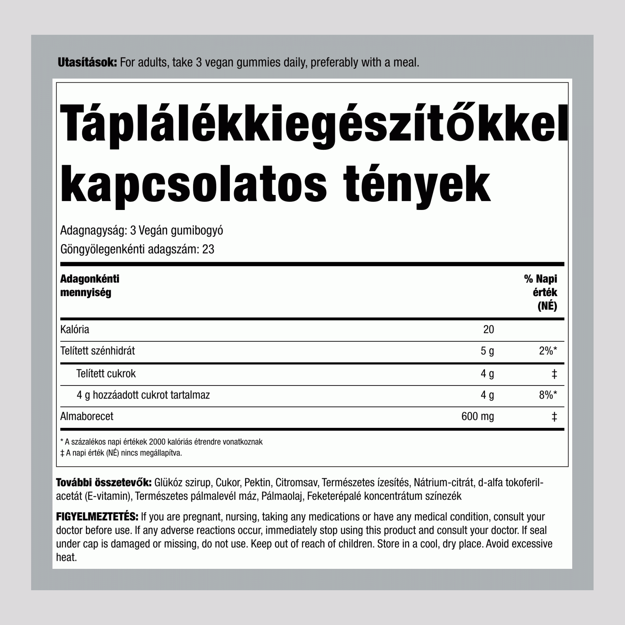 Almaecet (Ízletes alma), 600 mg (adagonként), 75 gumicukor