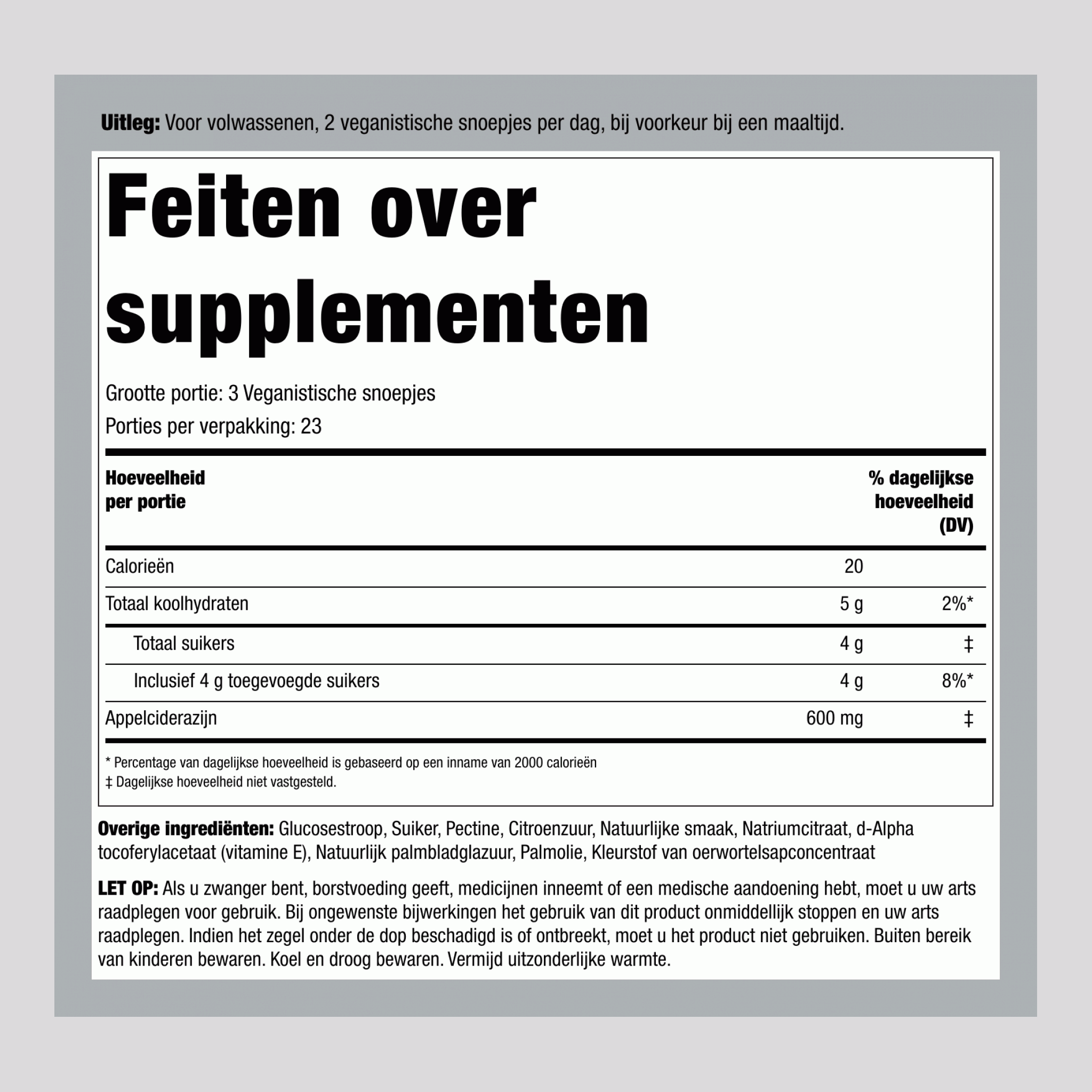 Appelciderazijn (Heerlijke Appel), 600 mg (per portie), 75 Gummies