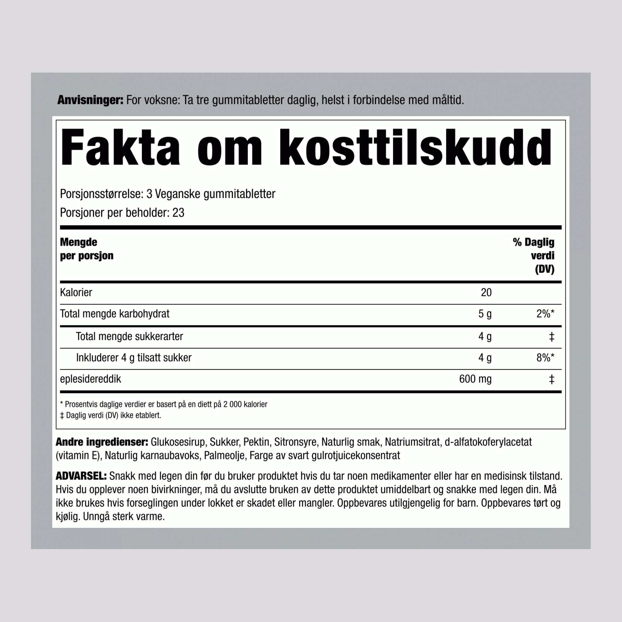 Eplecidereddik (Deilig Eple), 600 mg (per porsjon), 75 Gummier