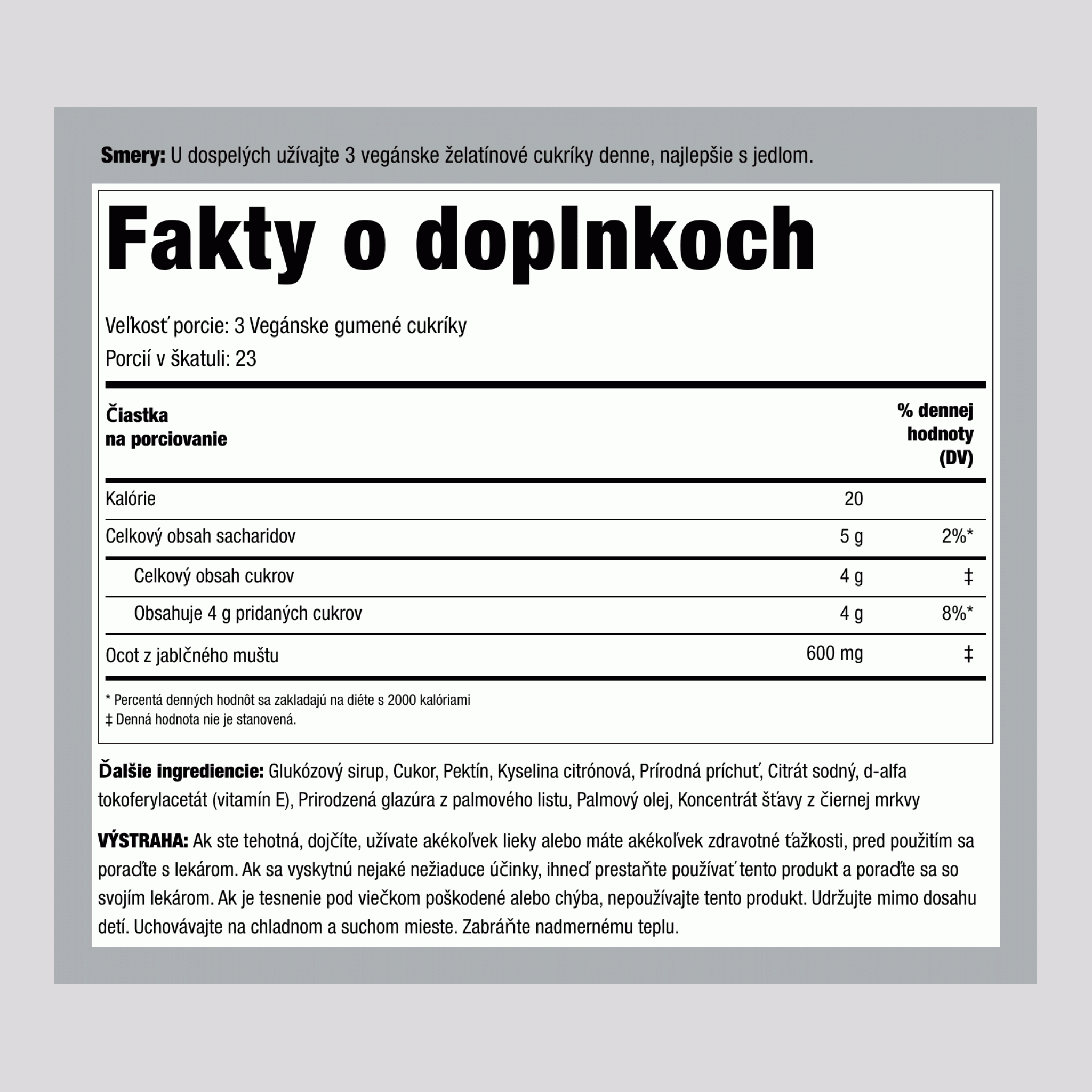 Jablčný ocot (Lahodné jablko), 600 mg (na porciu), 75 gumových cukríkov
