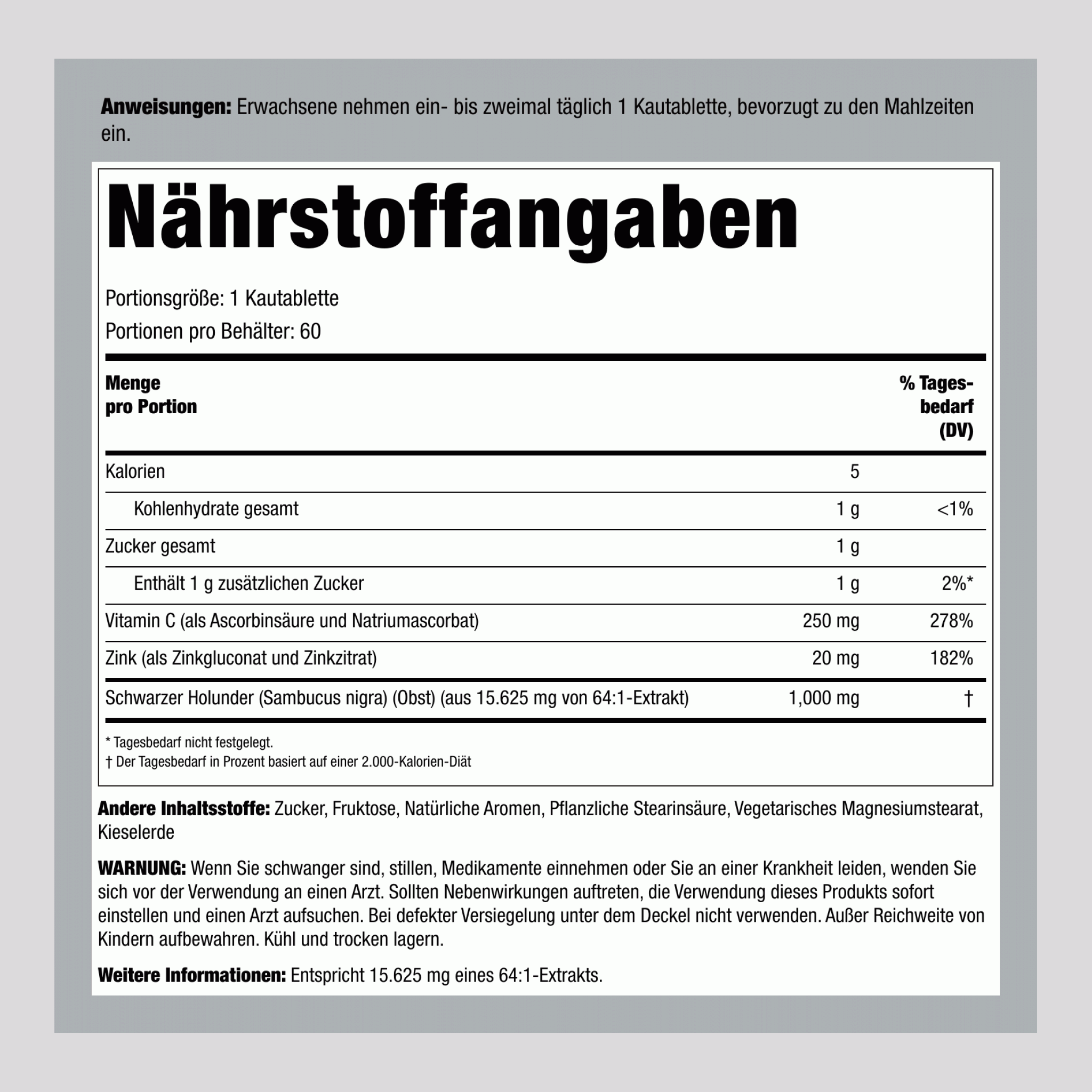 Sambucus Black Elderberry Immune Complex with C & Zinc (Natural Berry), 60 Chewable Tablets