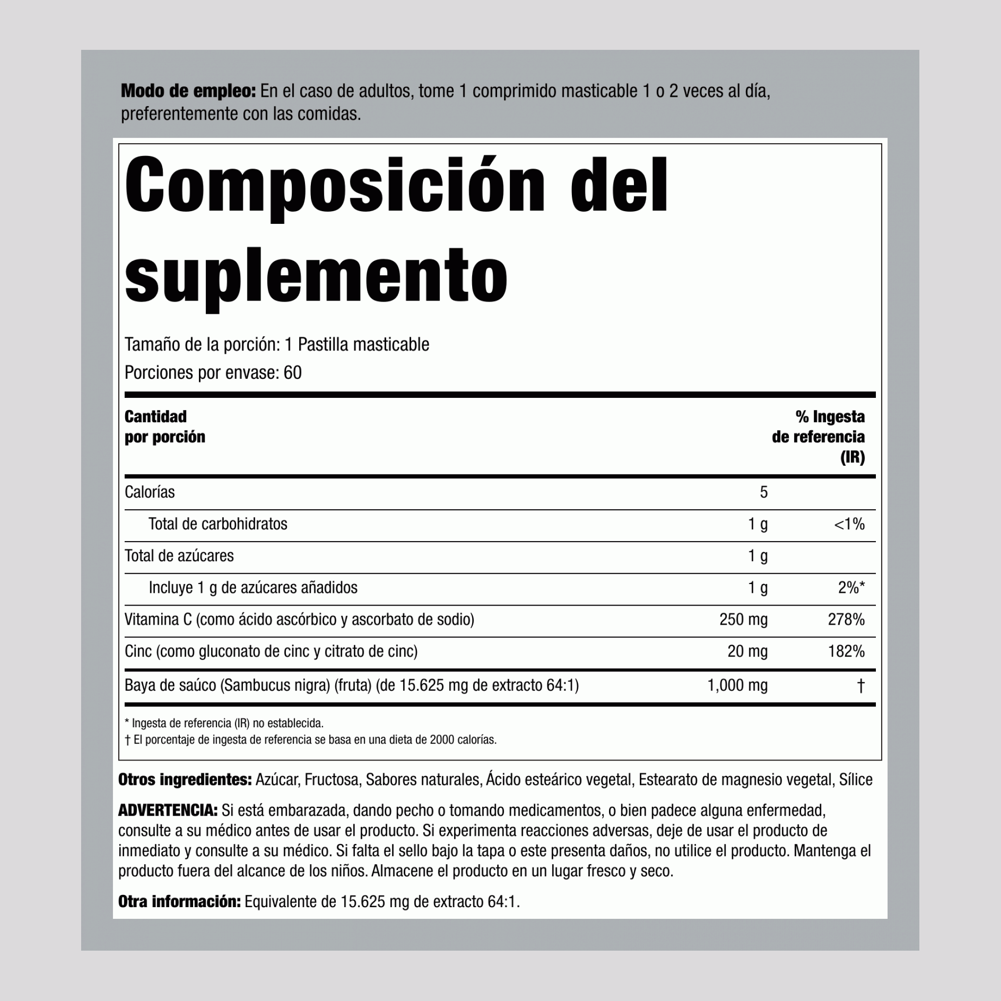 Sambucus Black Elderberry Immune Complex with C & Zinc (Natural Berry), 60 Chewable Tablets