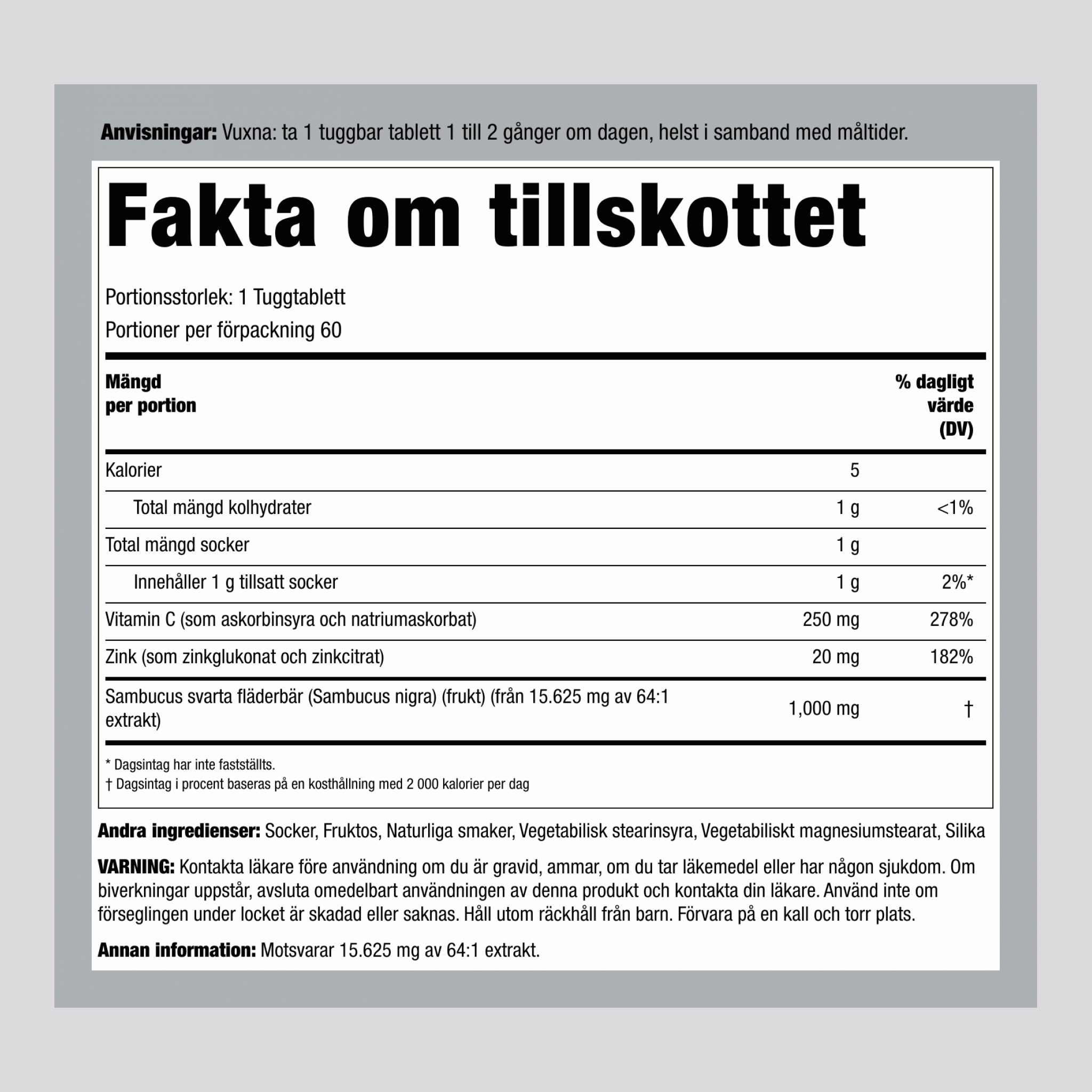 Sambucus Black Elderberry Immune Complex with C & Zinc (Natural Berry), 60 Chewable Tablets