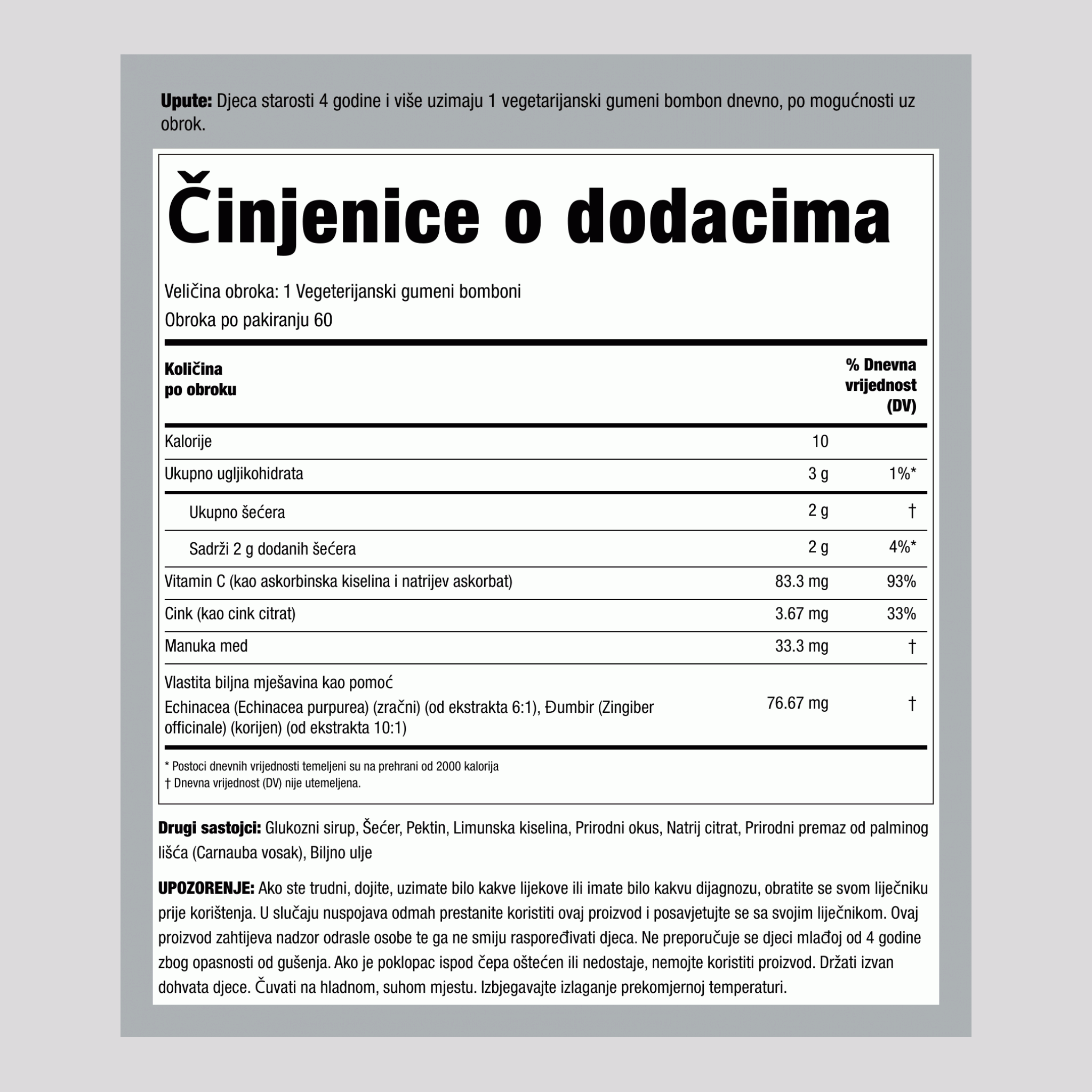 Dječji vitamin C + cink (ukusni limunasti), 60 gumenih bombona