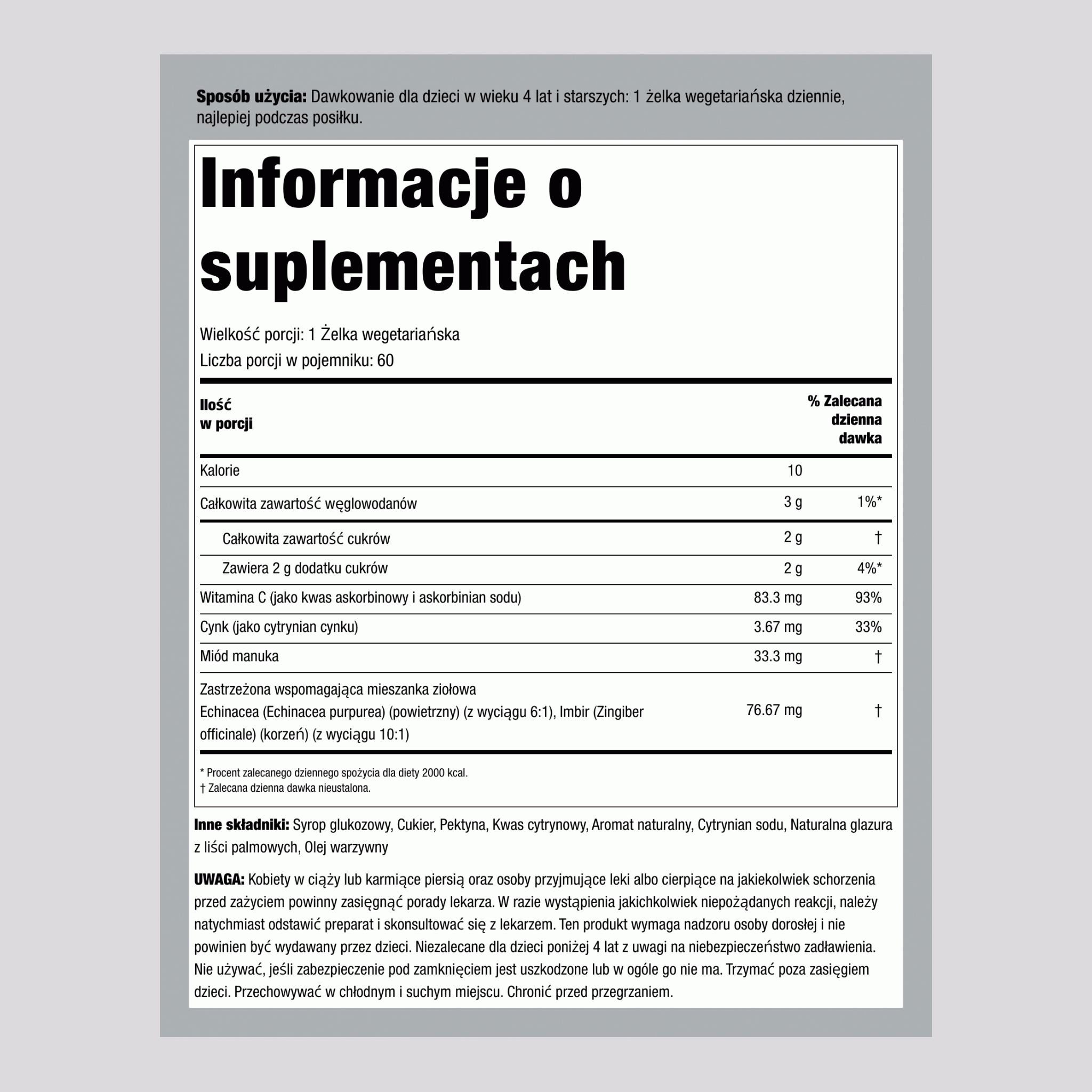 Witamina C + Cynk dla Dzieci (Pyszny Lemon-Licious), 60 Gummies