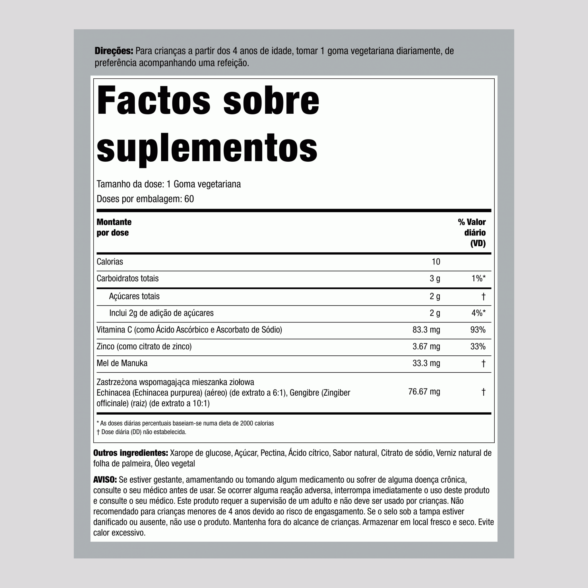 Vitamina C + Zinco para Crianças (Delicioso Sabor Limão), 60 Gomas