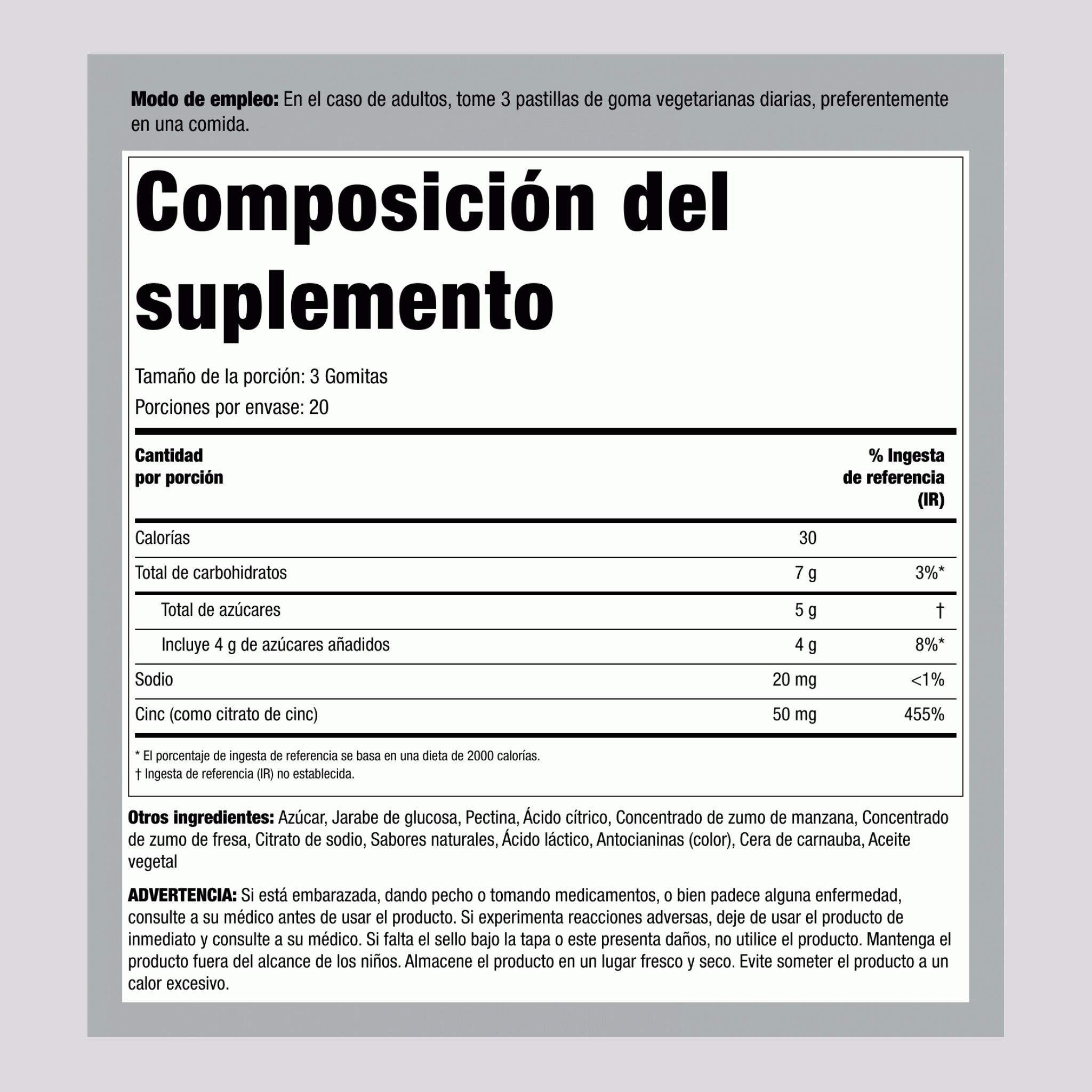 Zinc (Delicioso Surtido de Bayas), 60 Gomitas