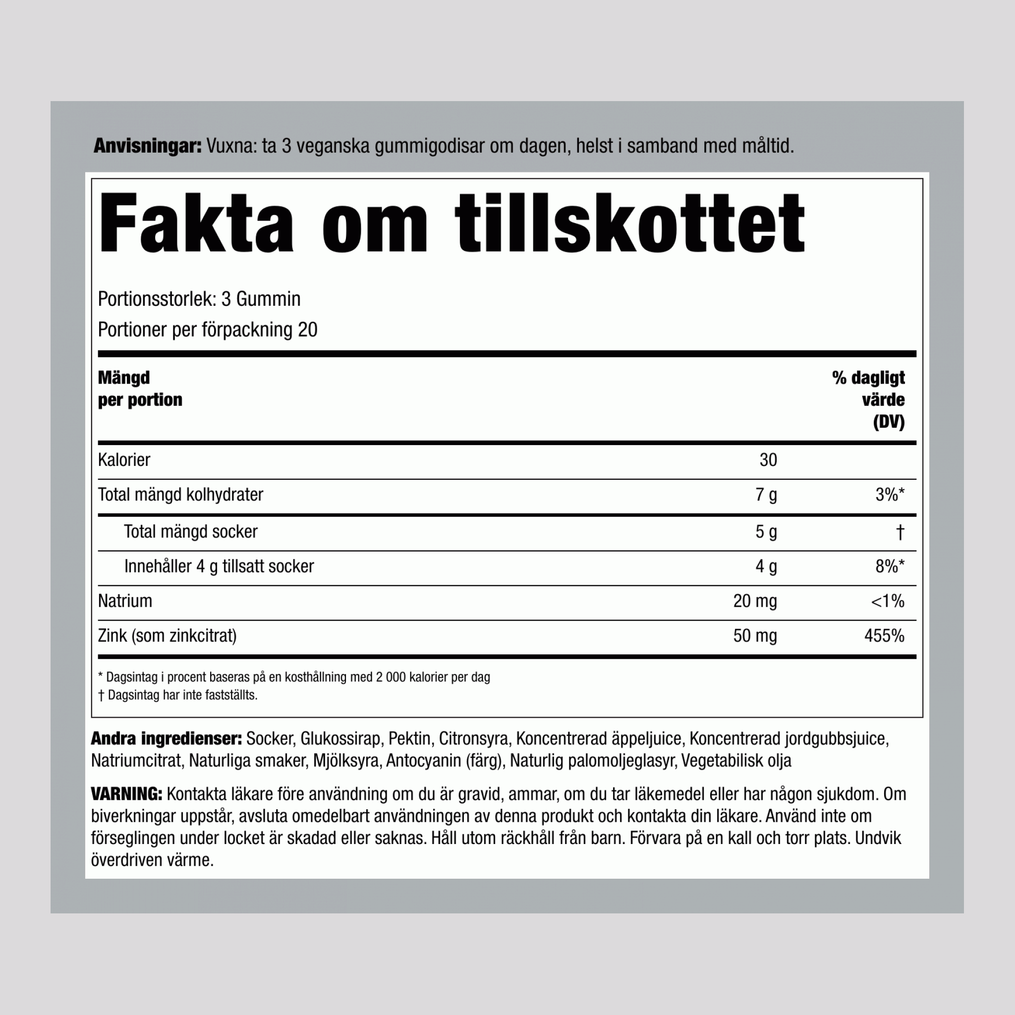 Zink (Läcker Blandade Bär), 60 Gummies