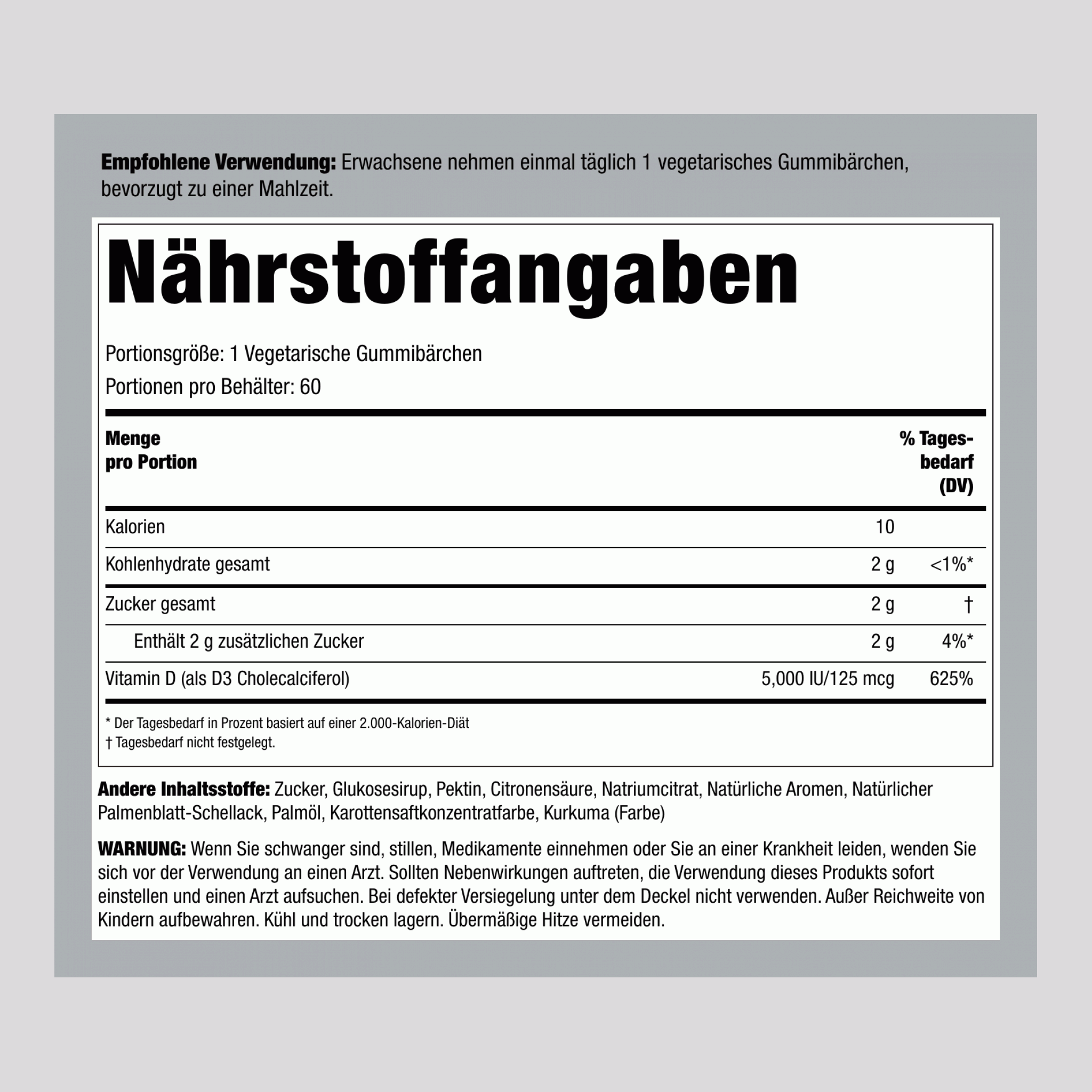 Vitamin D3 (Köstliche Pfirsich), 5000 IE, 60 Gummis