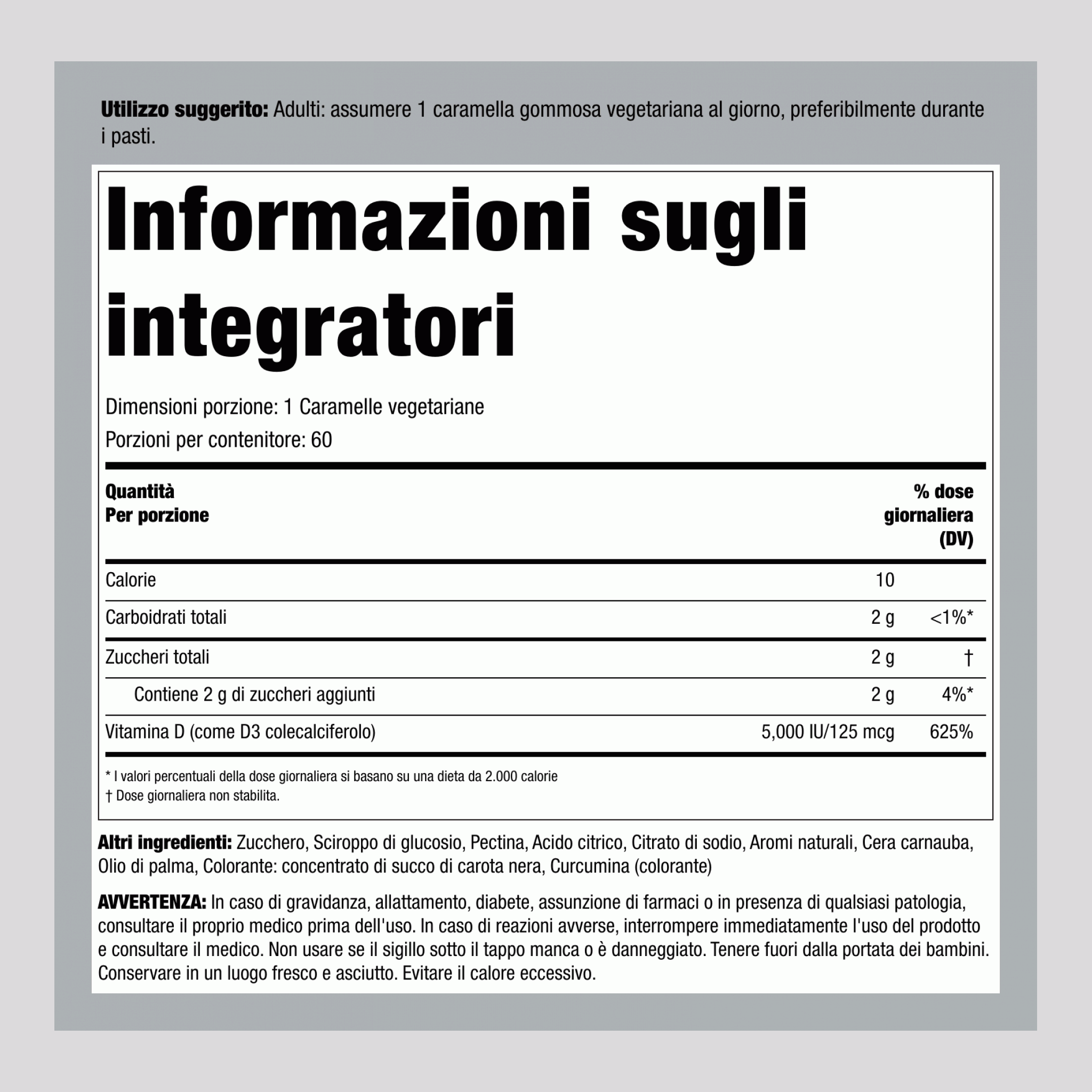 Vitamina D3 (Delizioso gusto Pesca), 5000 UI, 60 Caramelle Gommose