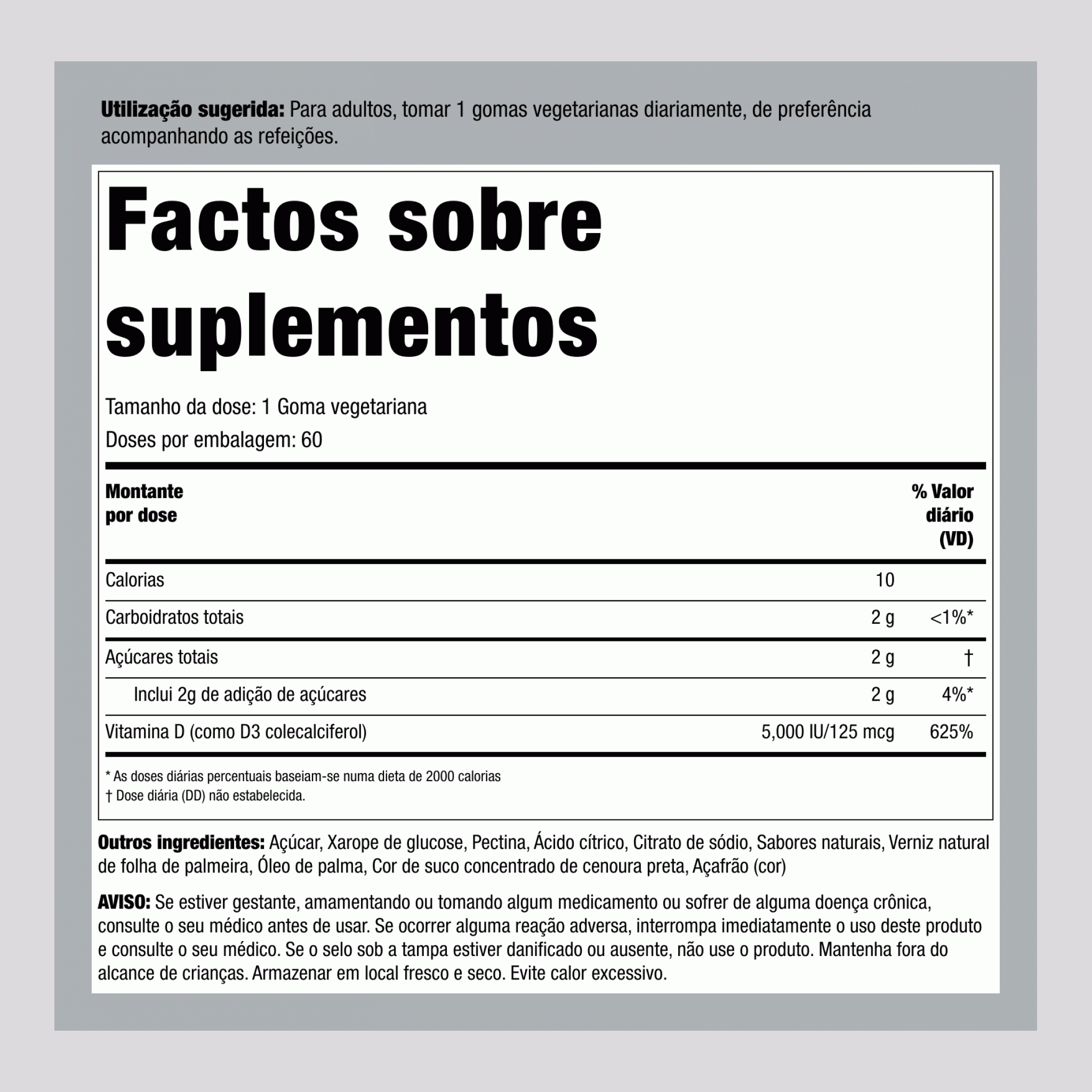 Vitamina D3 (Delicioso Pêssego), 5000 UI, 60 Gomas