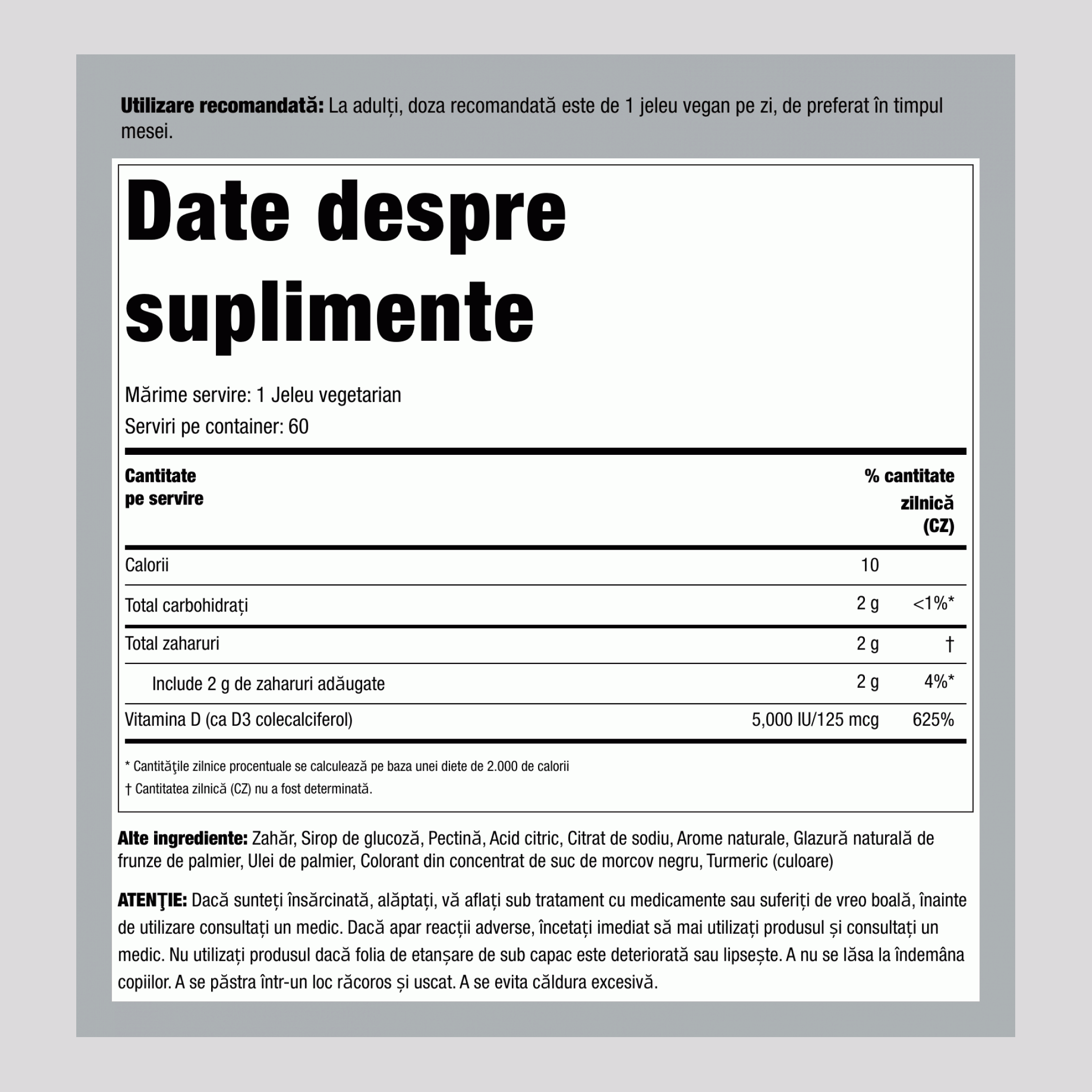 Vitamina D3 (Piersică Delicioasă), 5000 UI, 60 Jeleuri