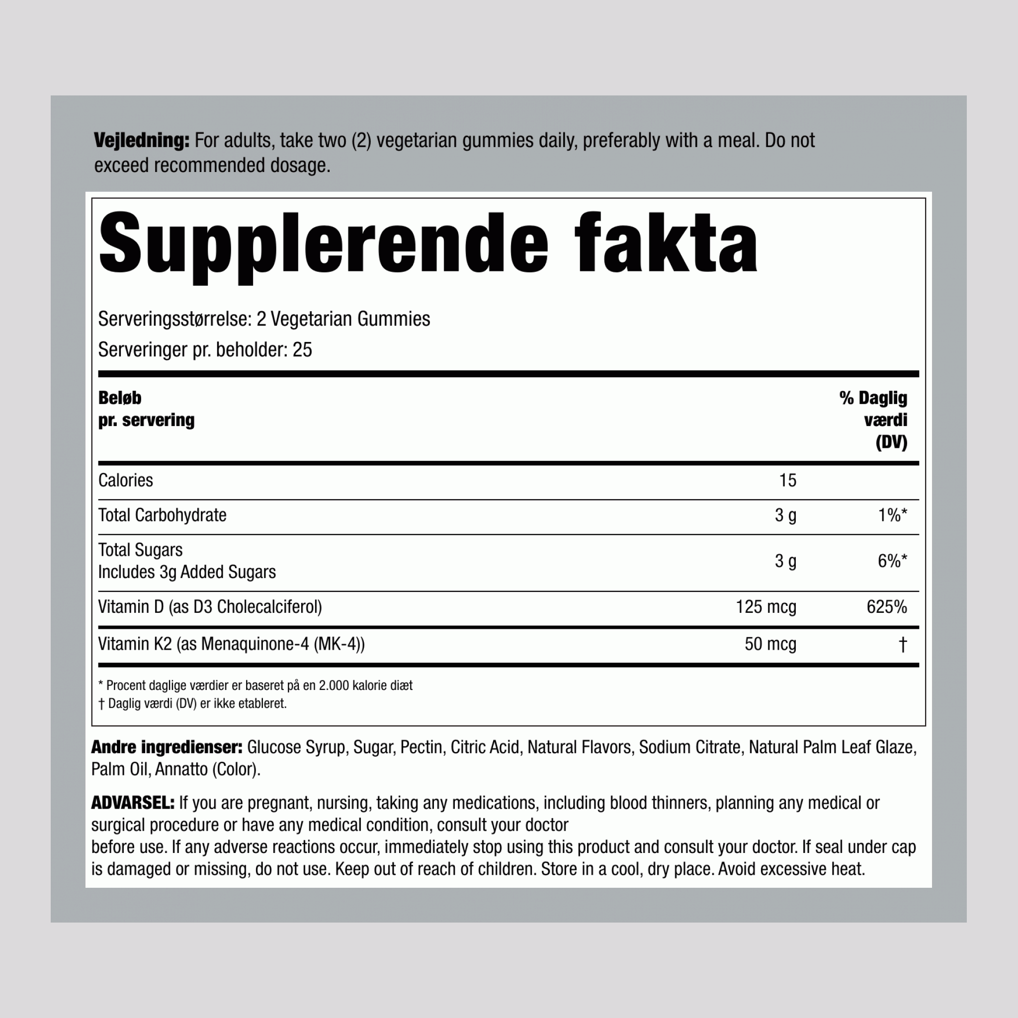 Vitamin D3 + K2 Kompleks (Fersken Mango), 50 Gummies