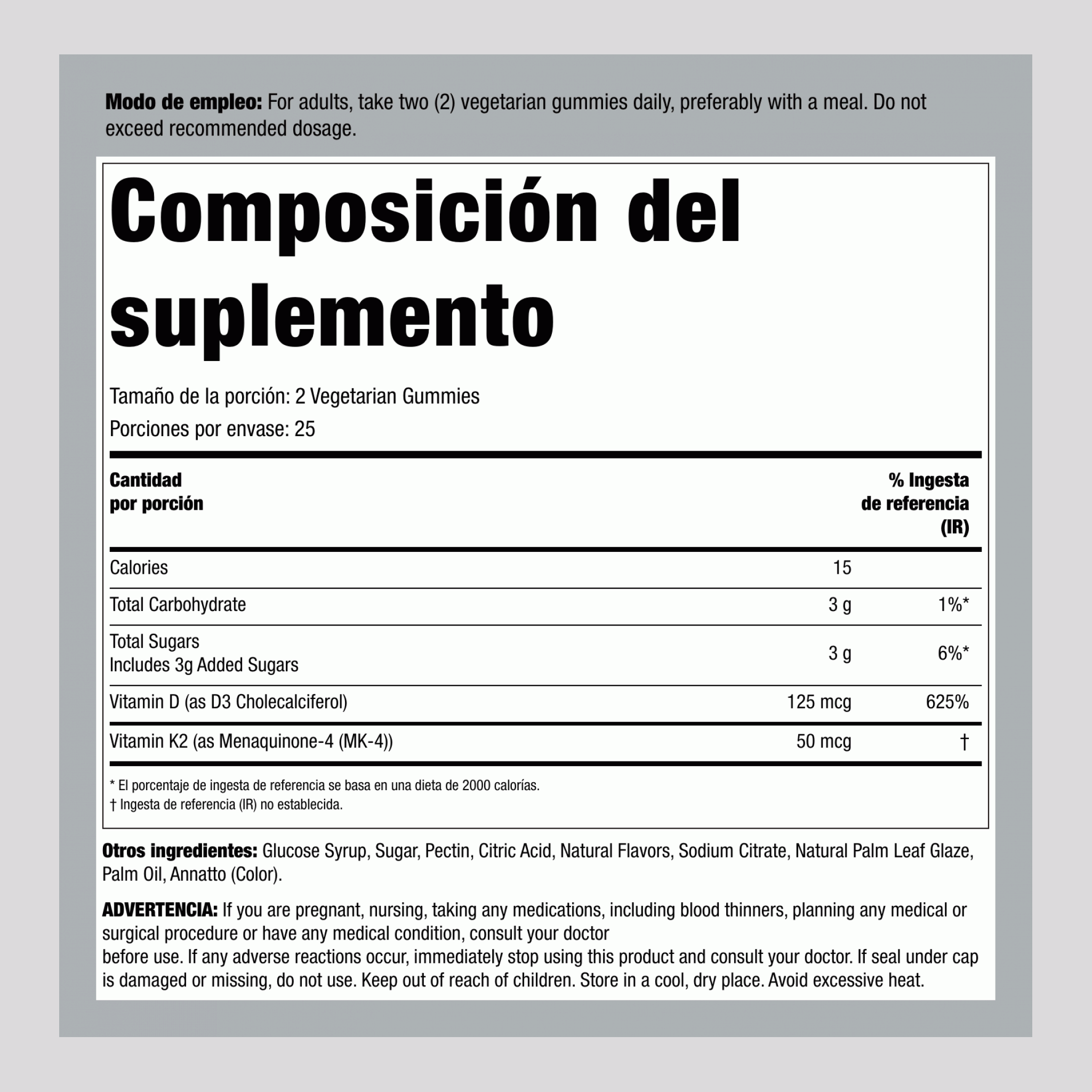 Complejo de Vitamina D3 + K2 (Durazno Mango), 50 Gomitas