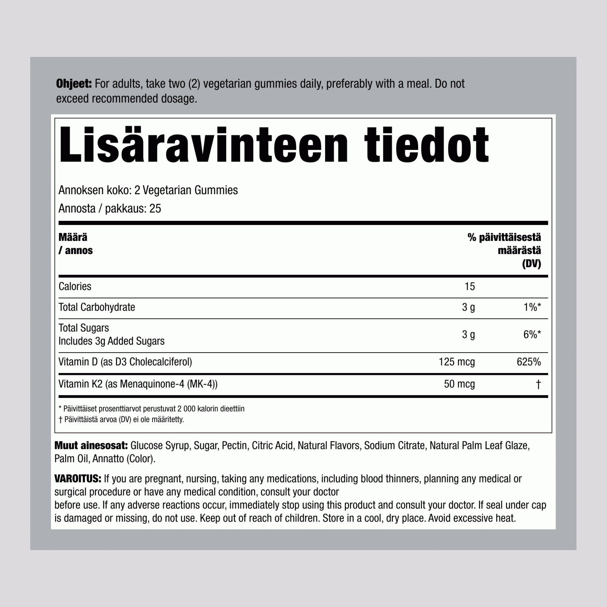 D3 + K2 Kompleksi (Persikka Mango), 50 Karkkia