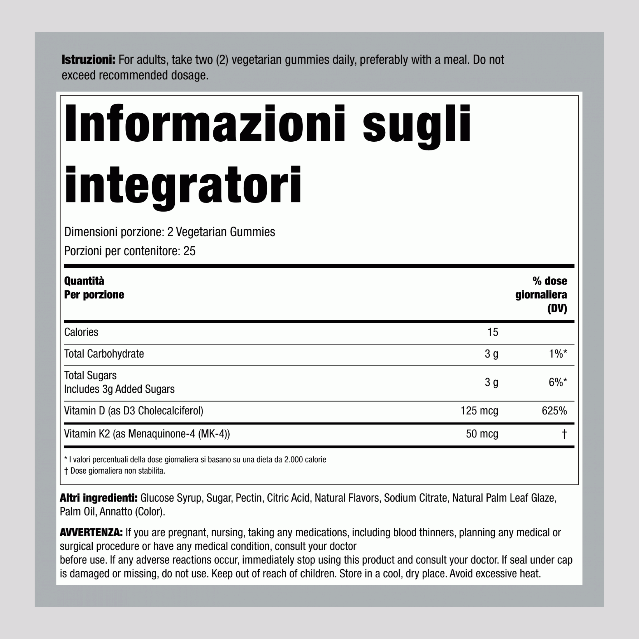 Complesso Vitamina D3 + K2 (Pesca e Mango), 50 Caramelle Gommose