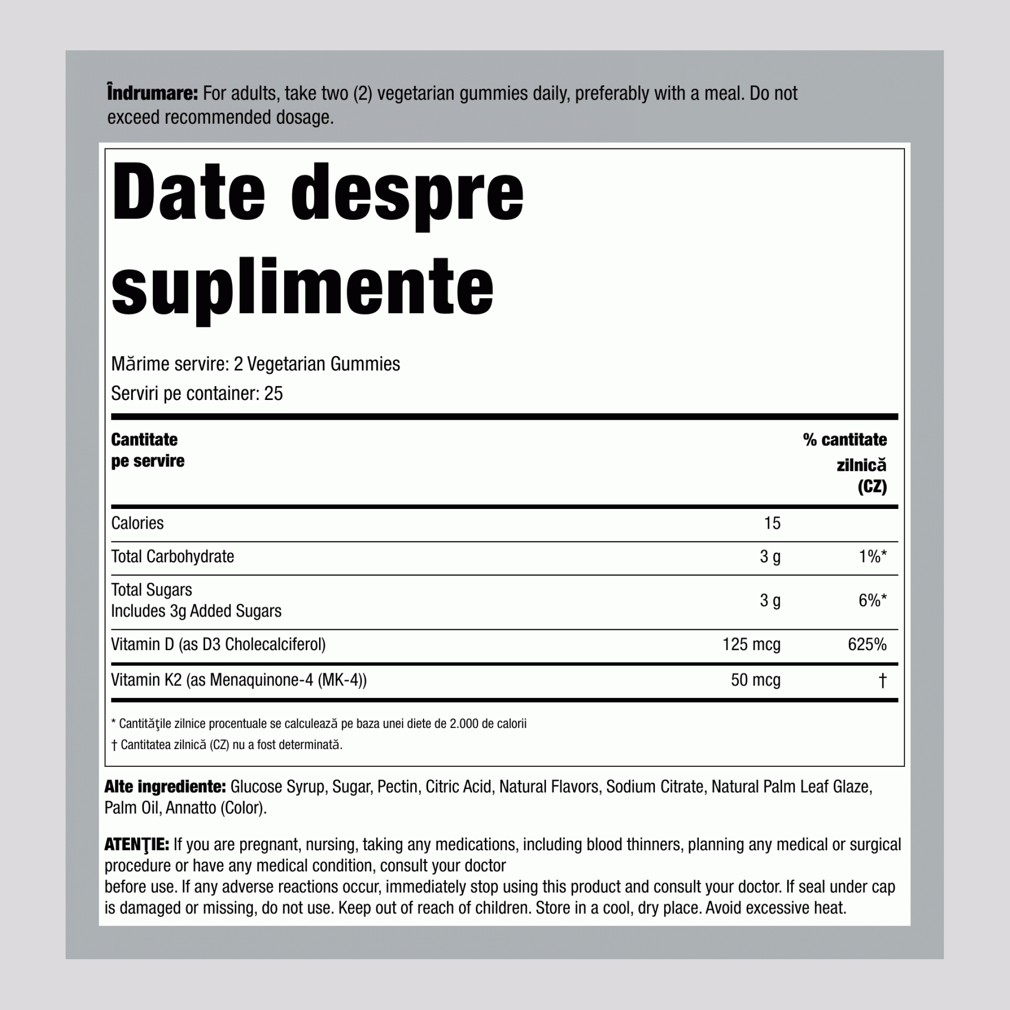 Complex D3 + K2 (Piersică Mango), 50 Jeleuri