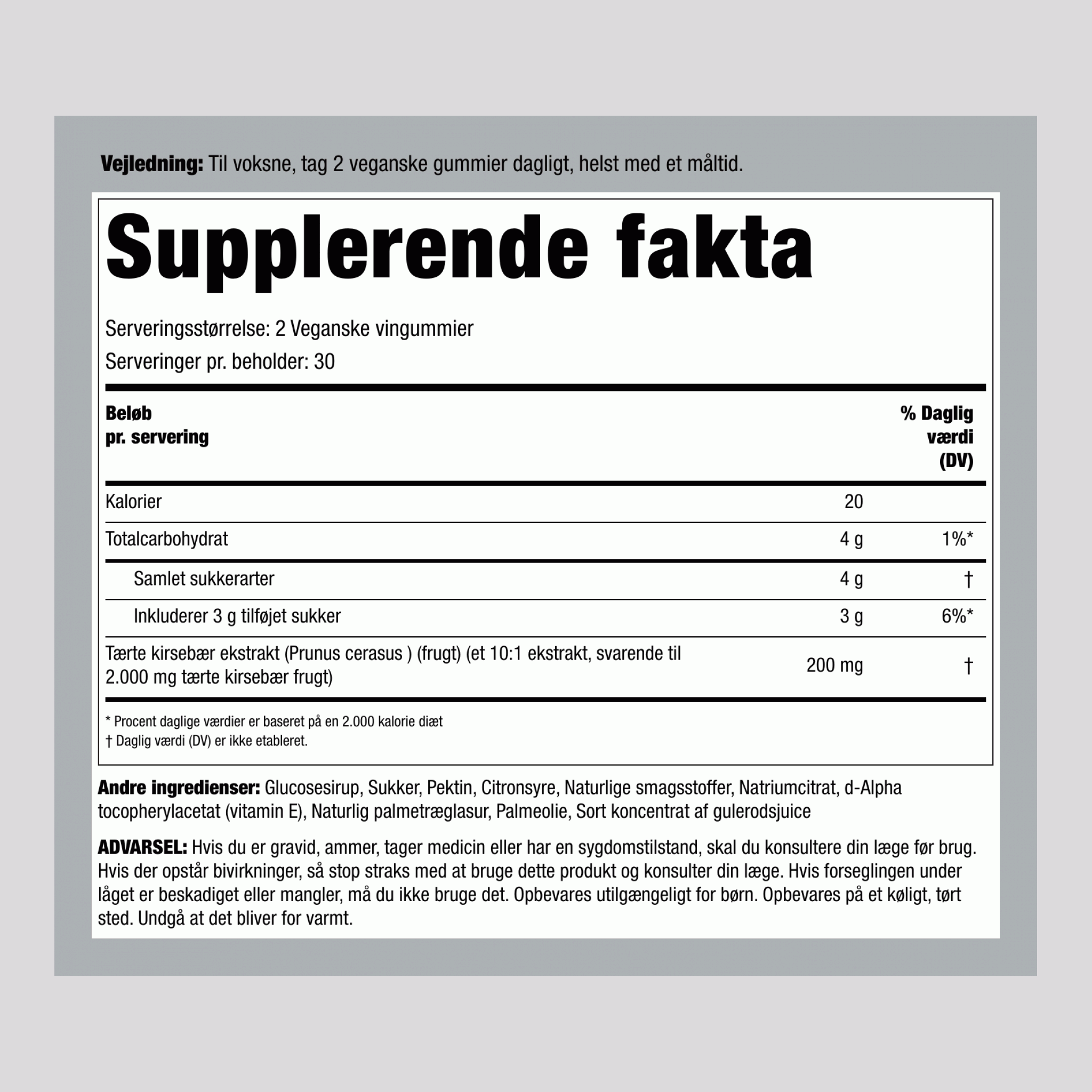 Tart Cherry (Delicious Cherry), 2000 mg (per serving), 60 Gummies