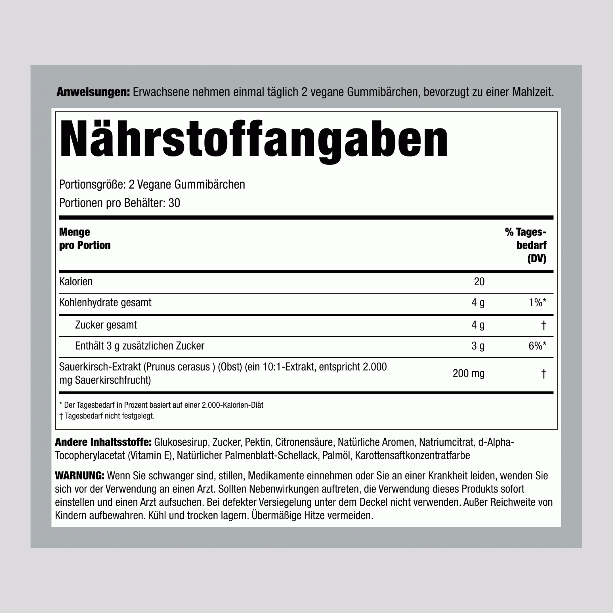 Tart Cherry (Delicious Cherry), 2000 mg (per serving), 60 Gummies