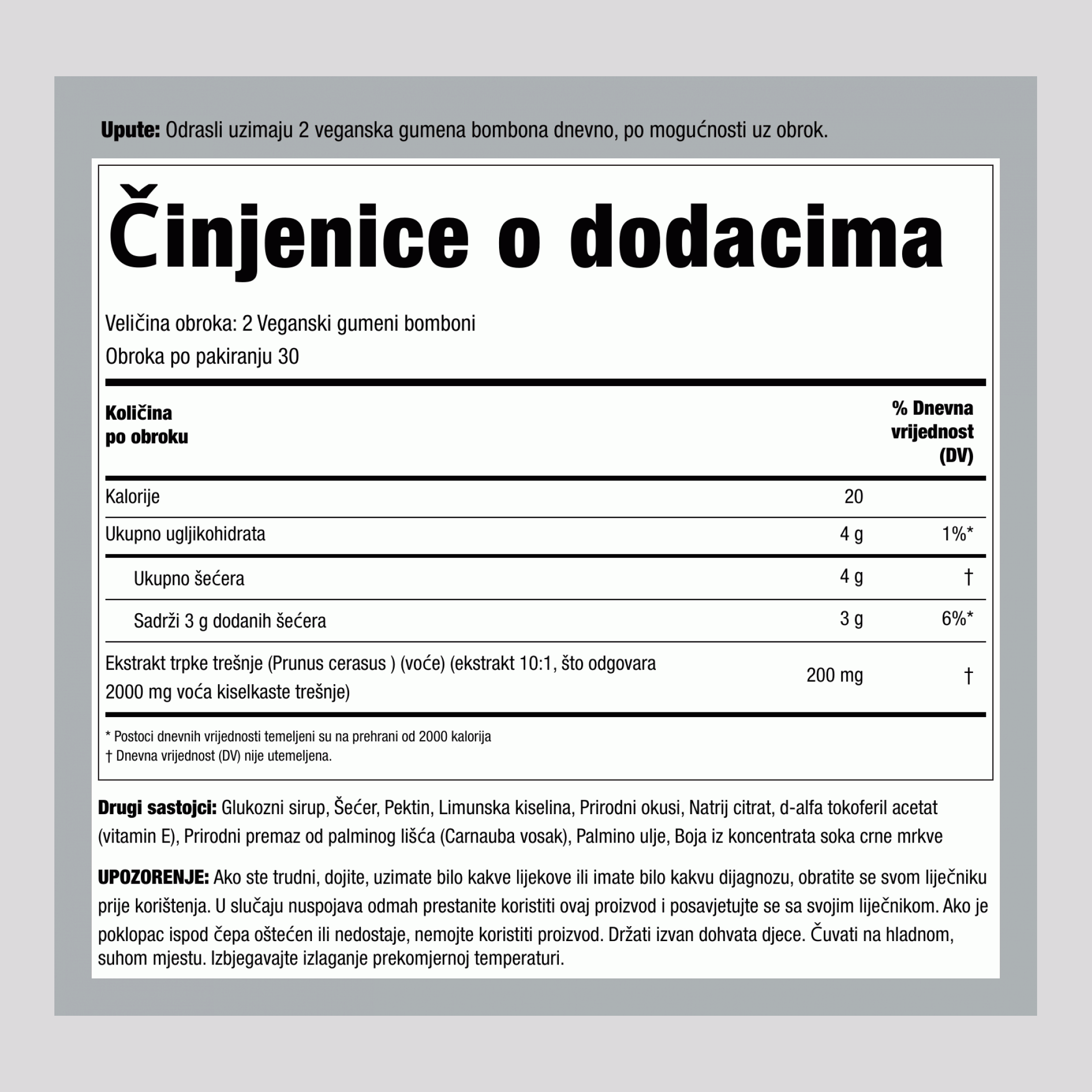 Tart Cherry (Delicious Cherry), 2000 mg (per serving), 60 Gummies