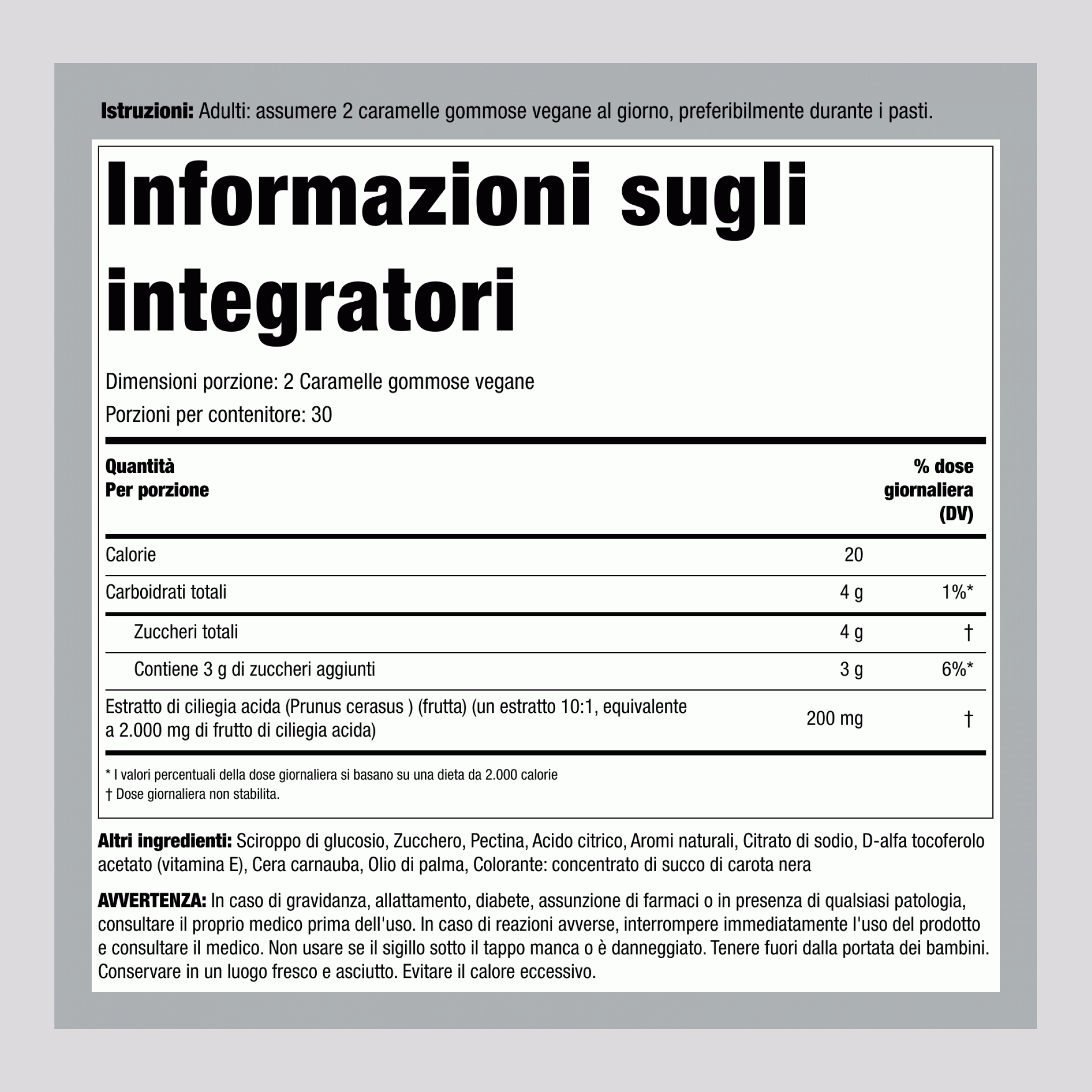 Tart Cherry (Delicious Cherry), 2000 mg (per serving), 60 Gummies