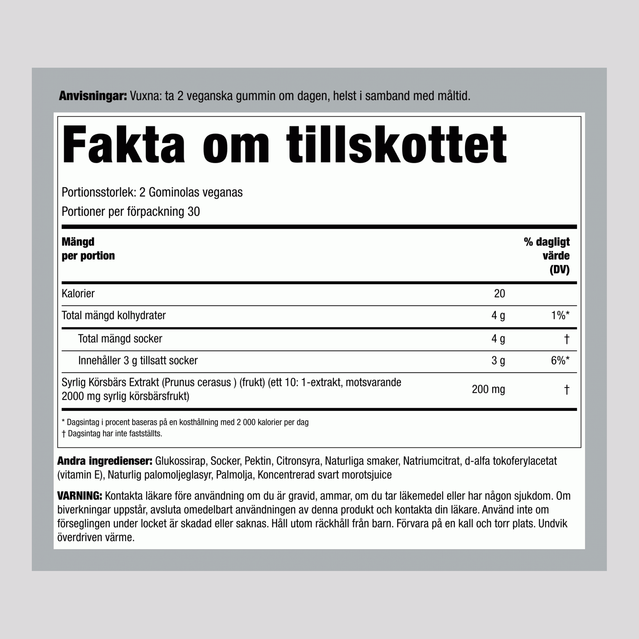 Tart Cherry (Delicious Cherry), 2000 mg (per serving), 60 Gummies