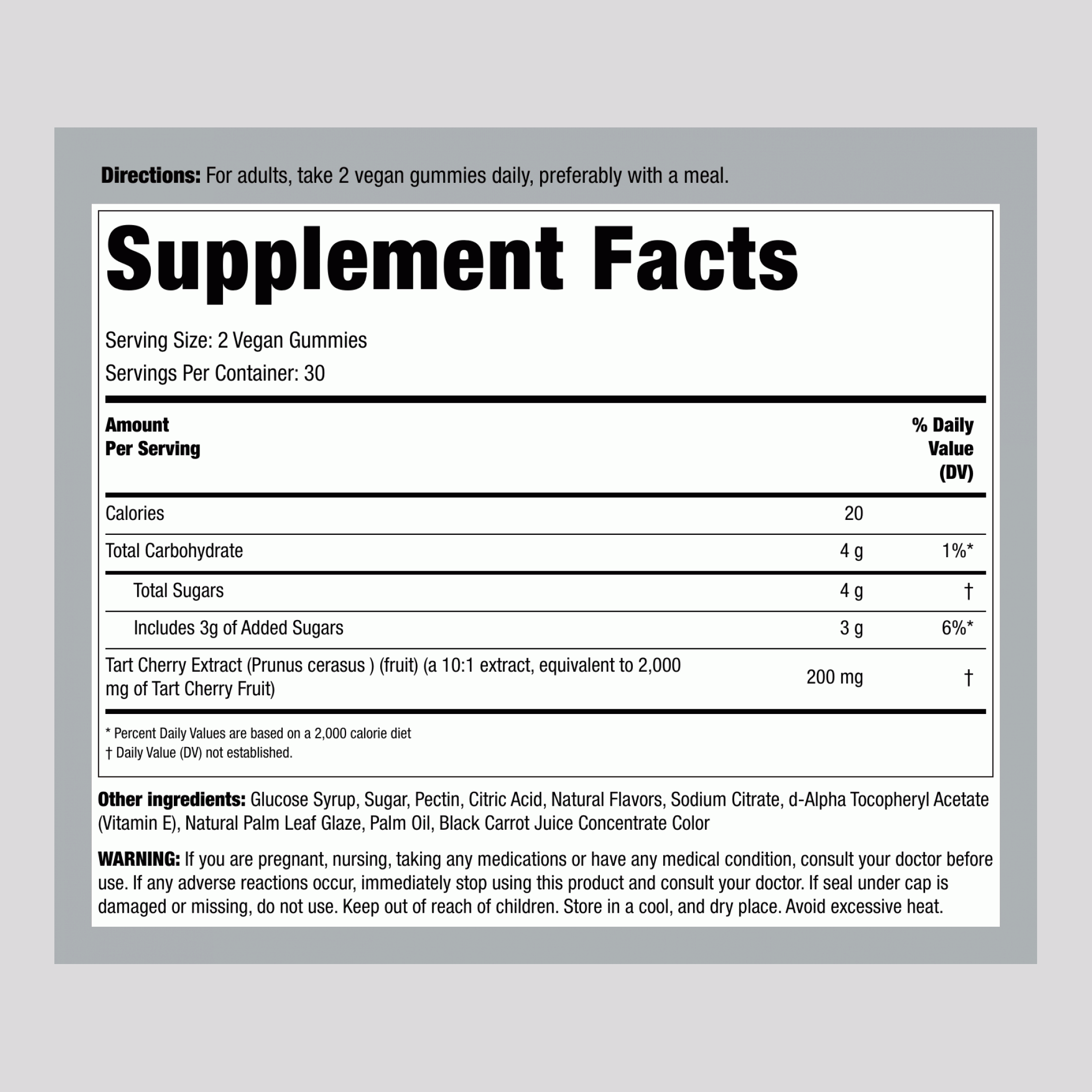 Tart Cherry (Delicious Cherry), 2000 mg (per serving), 60 Gummies