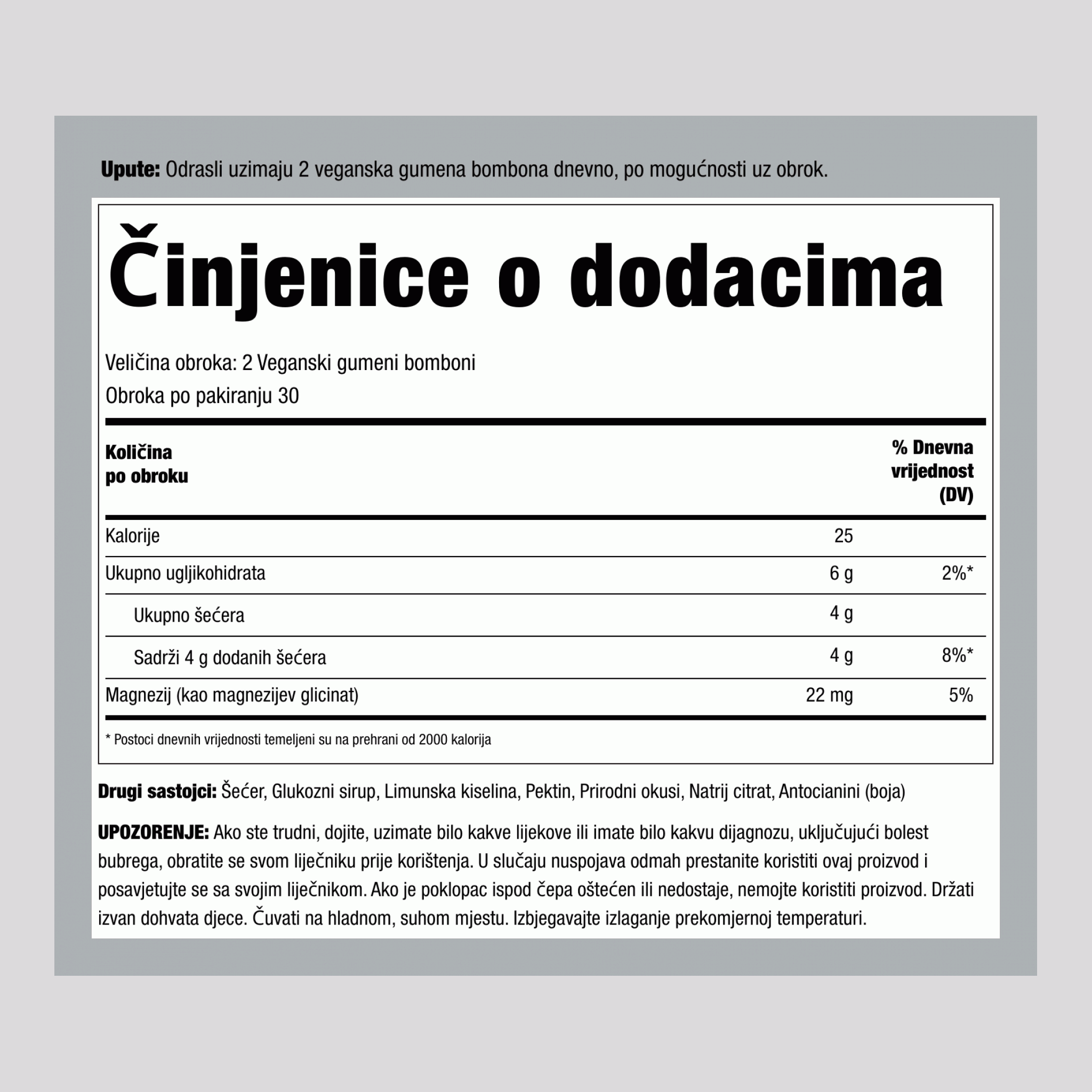 Magnezij Glicinat (Kiselo Grožđe), 60 Gumija