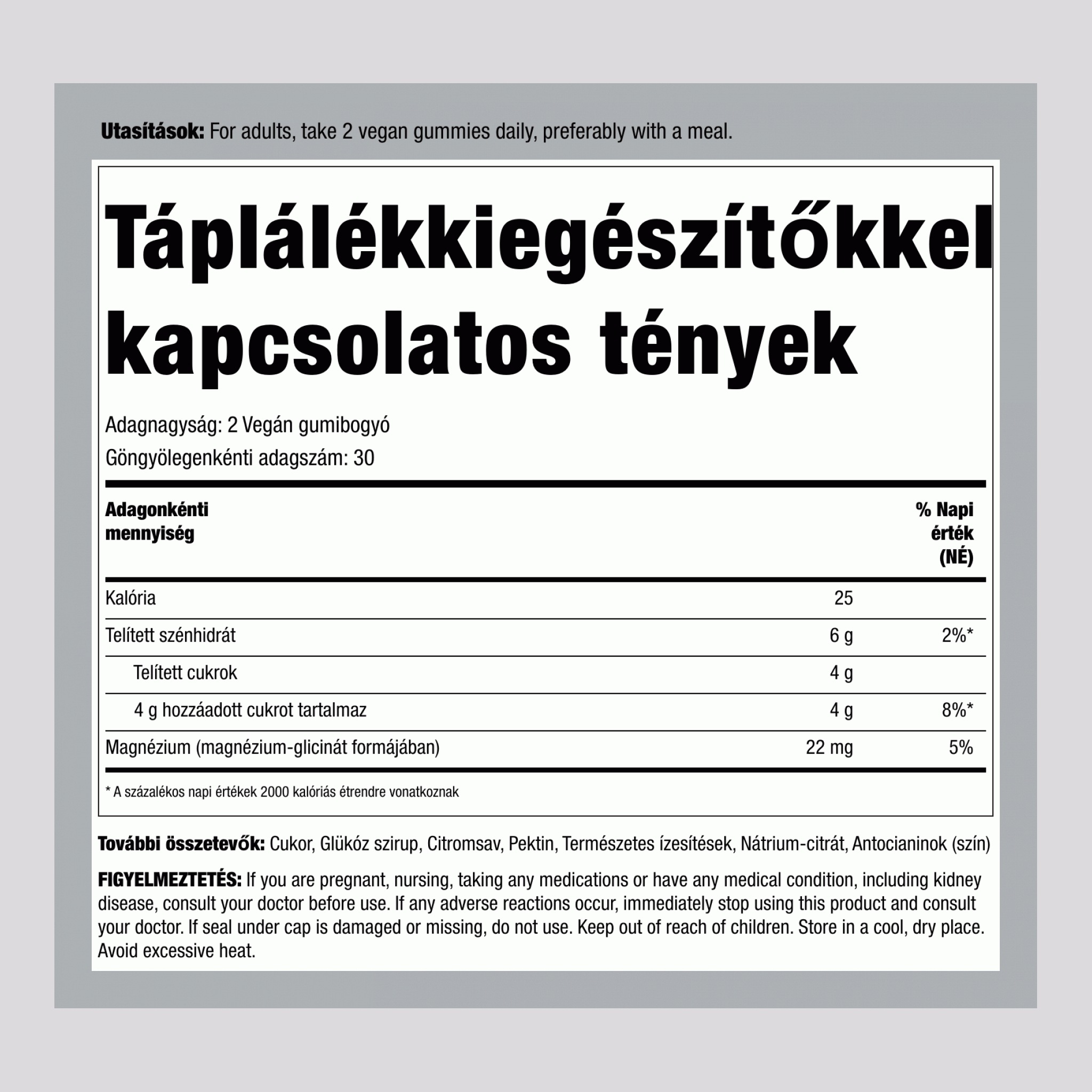 Magnézium-Glicinát (Savanyú Szőlő), 60 Gumicukor