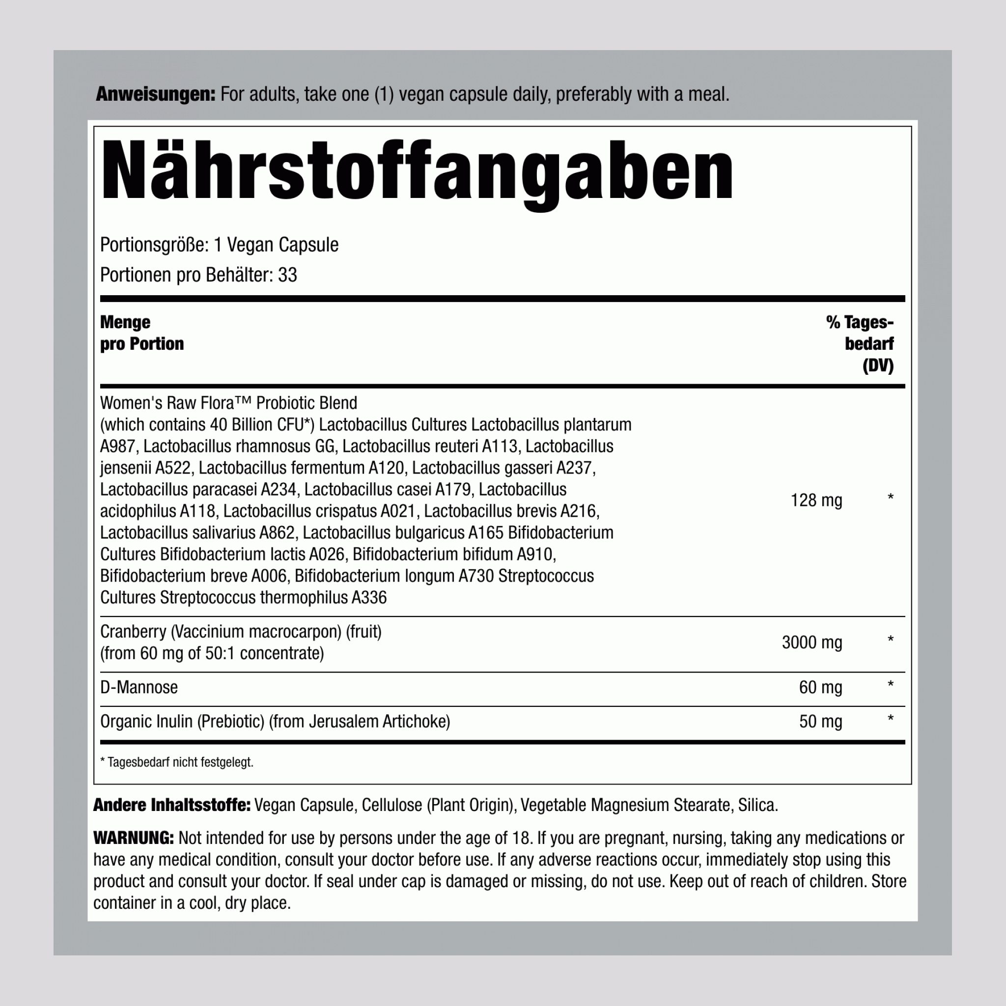 Probiotikum zur Frauenpflege-18 40 Milliarden, 33 vegane Kapseln