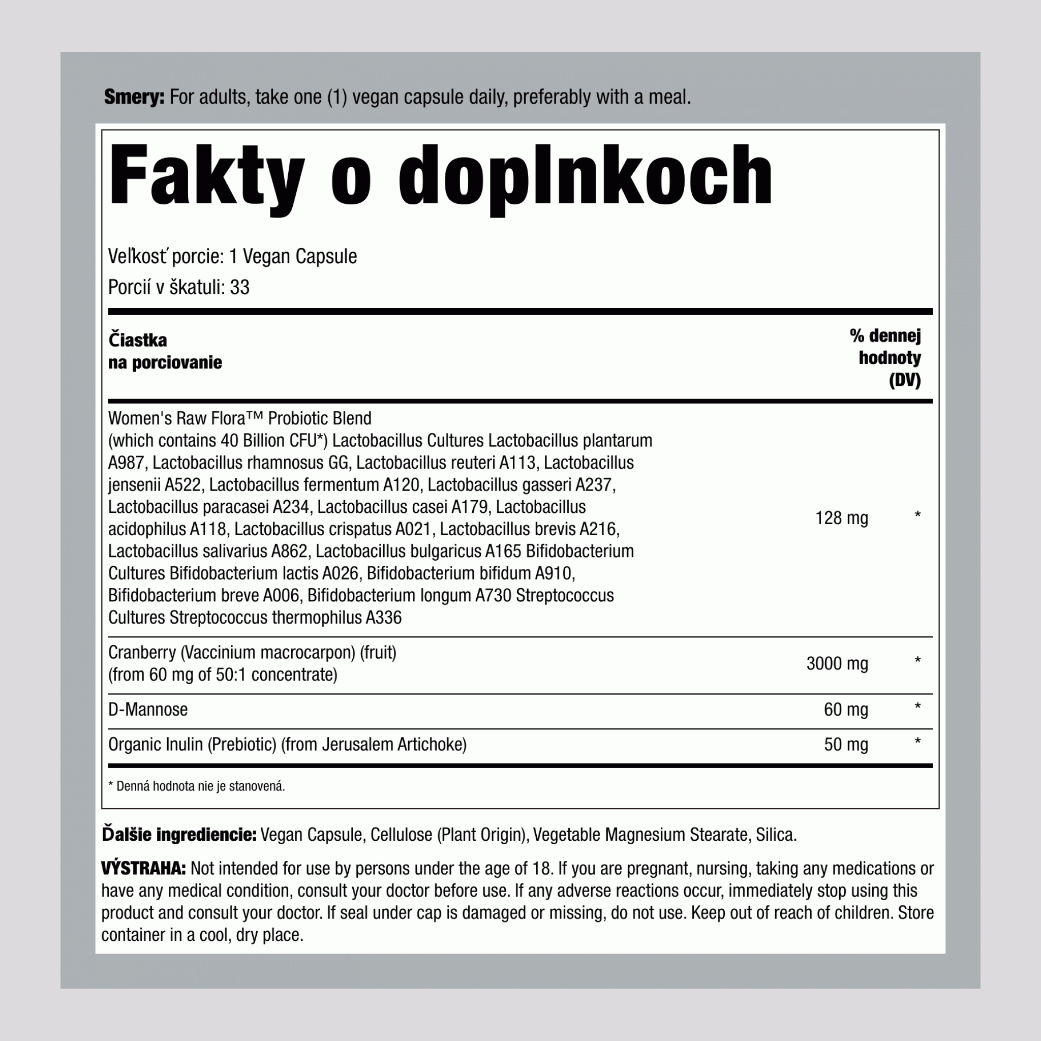 Probiotikum pre ženy - Probiotic-18 40 miliárd, 33 vegánskych kapsúl