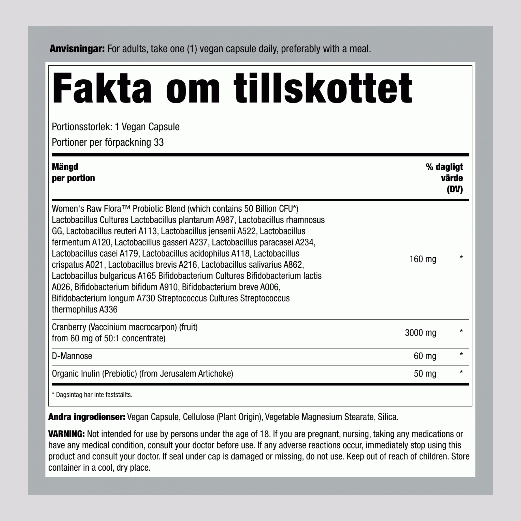 Kvinnors Probiotika-18 50 miljarder, 33 vegankapslar