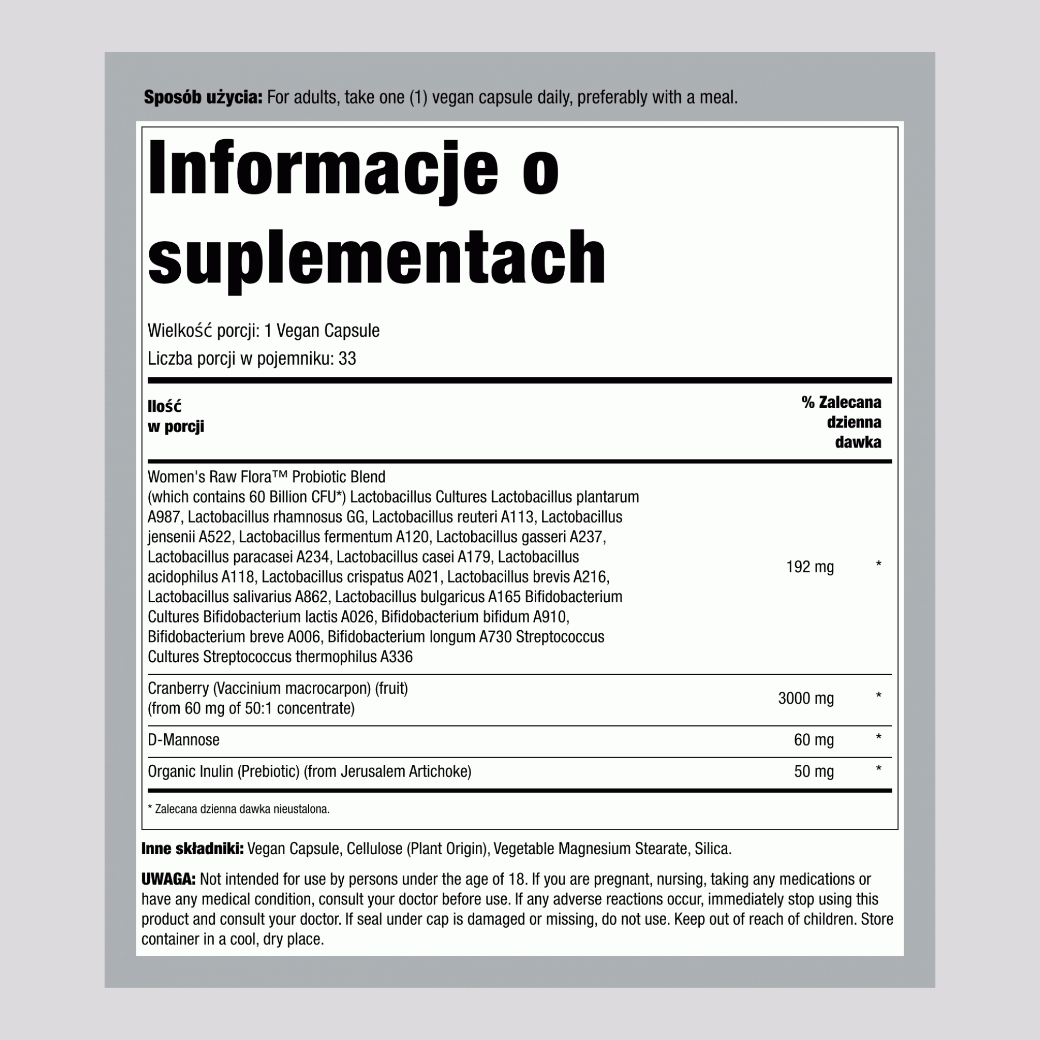 Probiotyk dla kobiet - Opieka 60 miliardów, 33 kapsułki wegańskie