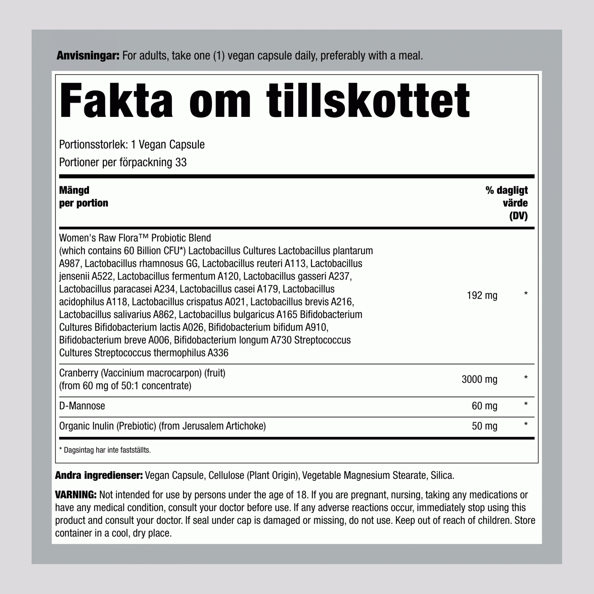 Probiotika för Kvinnors Hälsa-18 60 Miljarder, 33 Veganska Kapslar