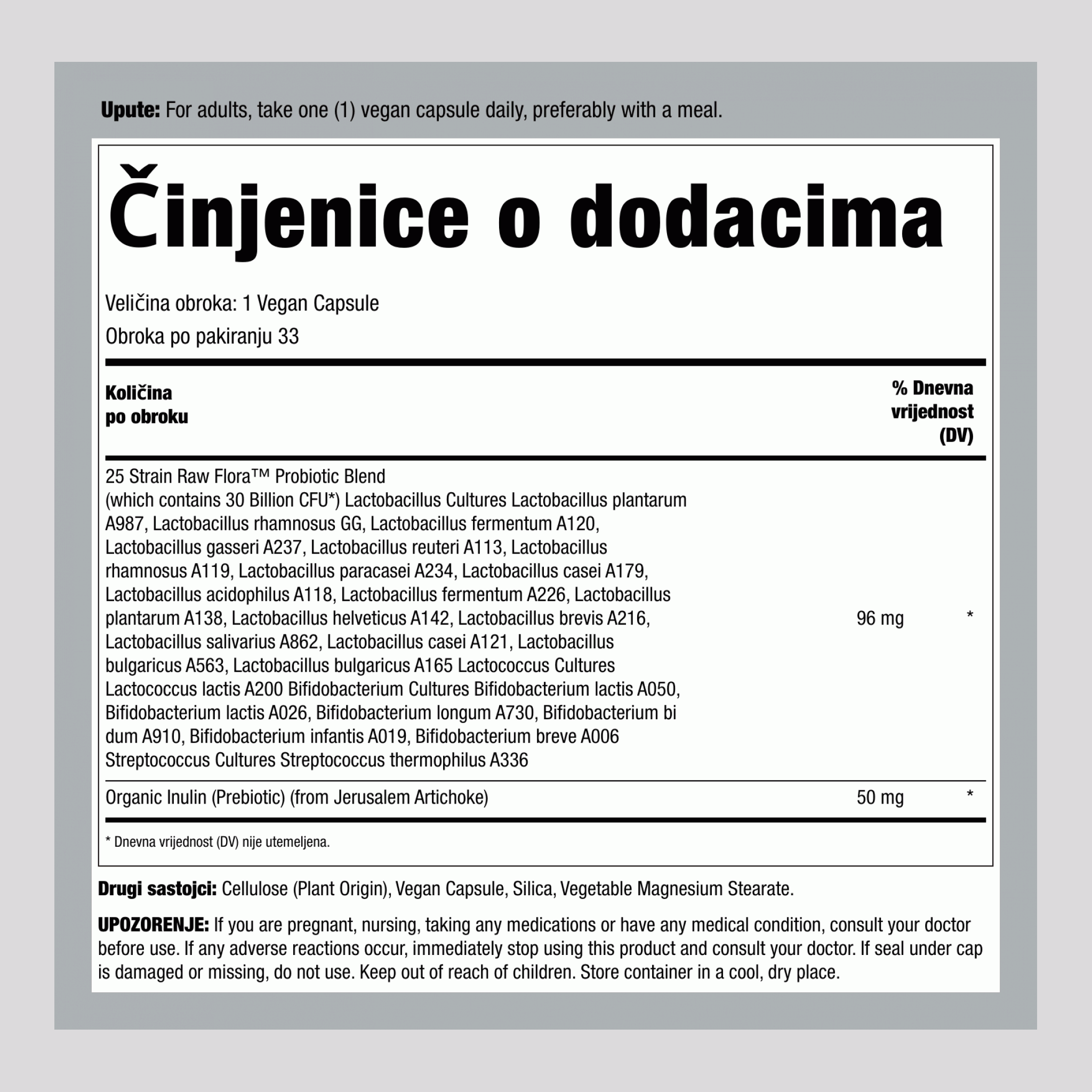 Probiotik-25 30 milijardi plus prebiotik, 33 veganske kapsule