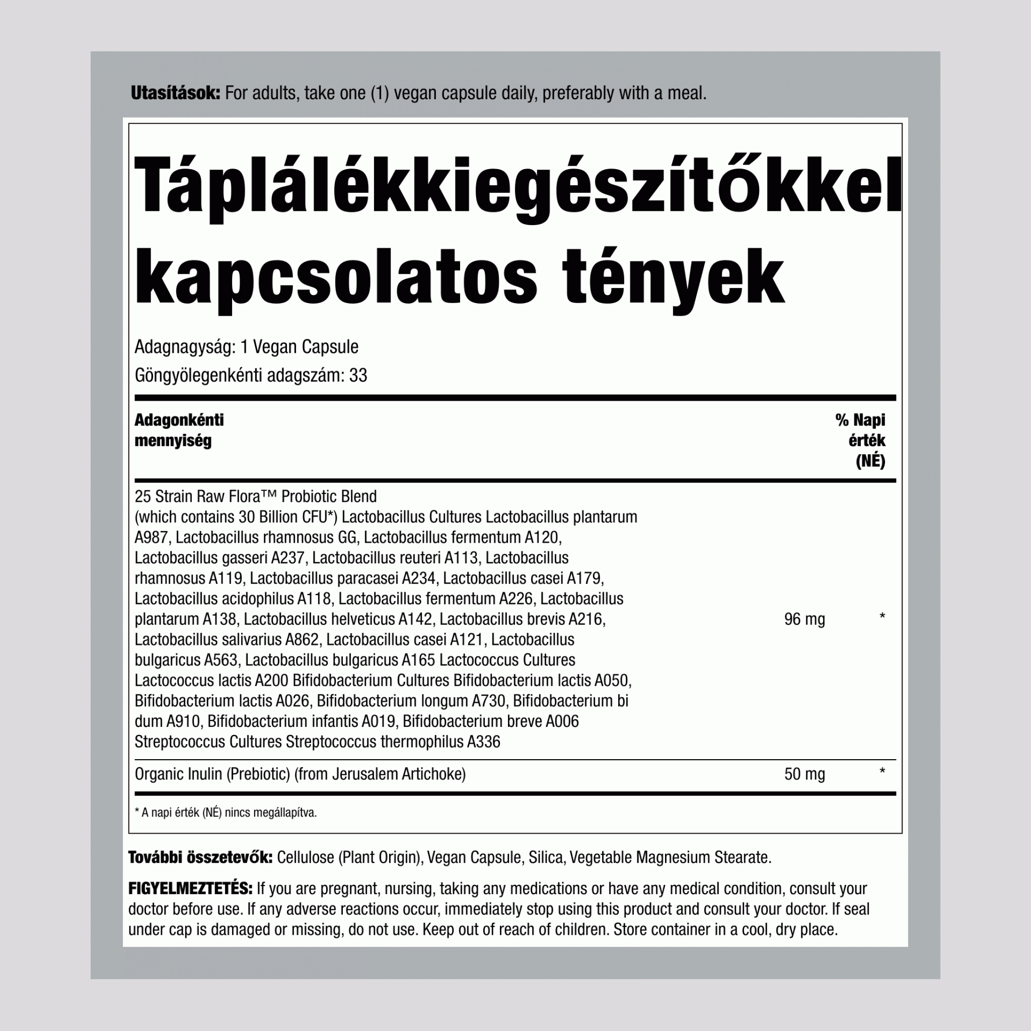 Probiotic-25 30 milliárd plusz prebiotikum, 33 vegán kapszula