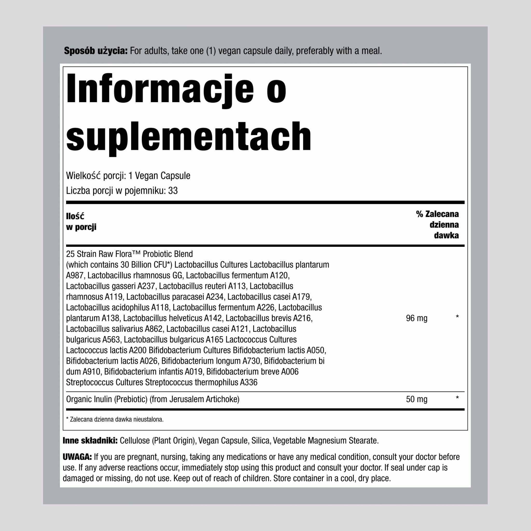 Probiotyk-25 30 miliardów plus prebiotyk, 33 wegańskie kapsułki