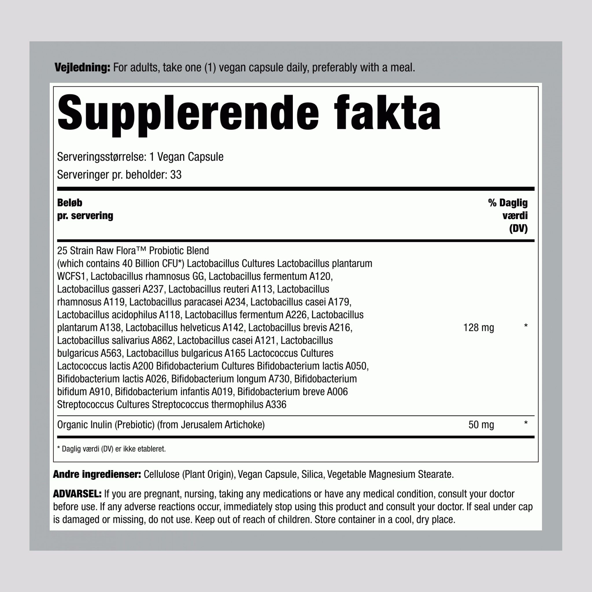 Probiotic-25 40 milliarder plus præbiotikum, 33 veganske kapsler
