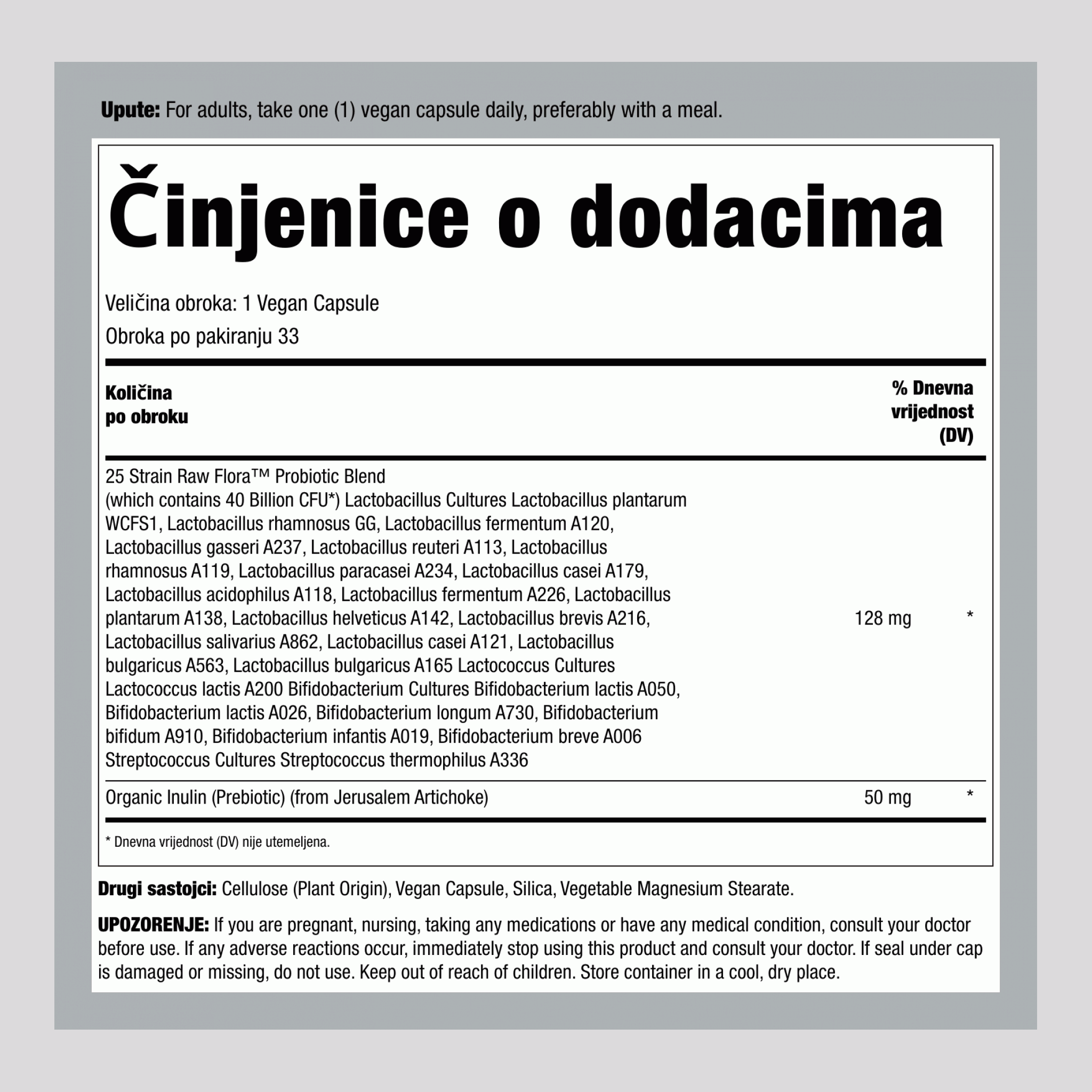 Probiotik-25 40 milijardi plus prebiotik, 33 veganske kapsule