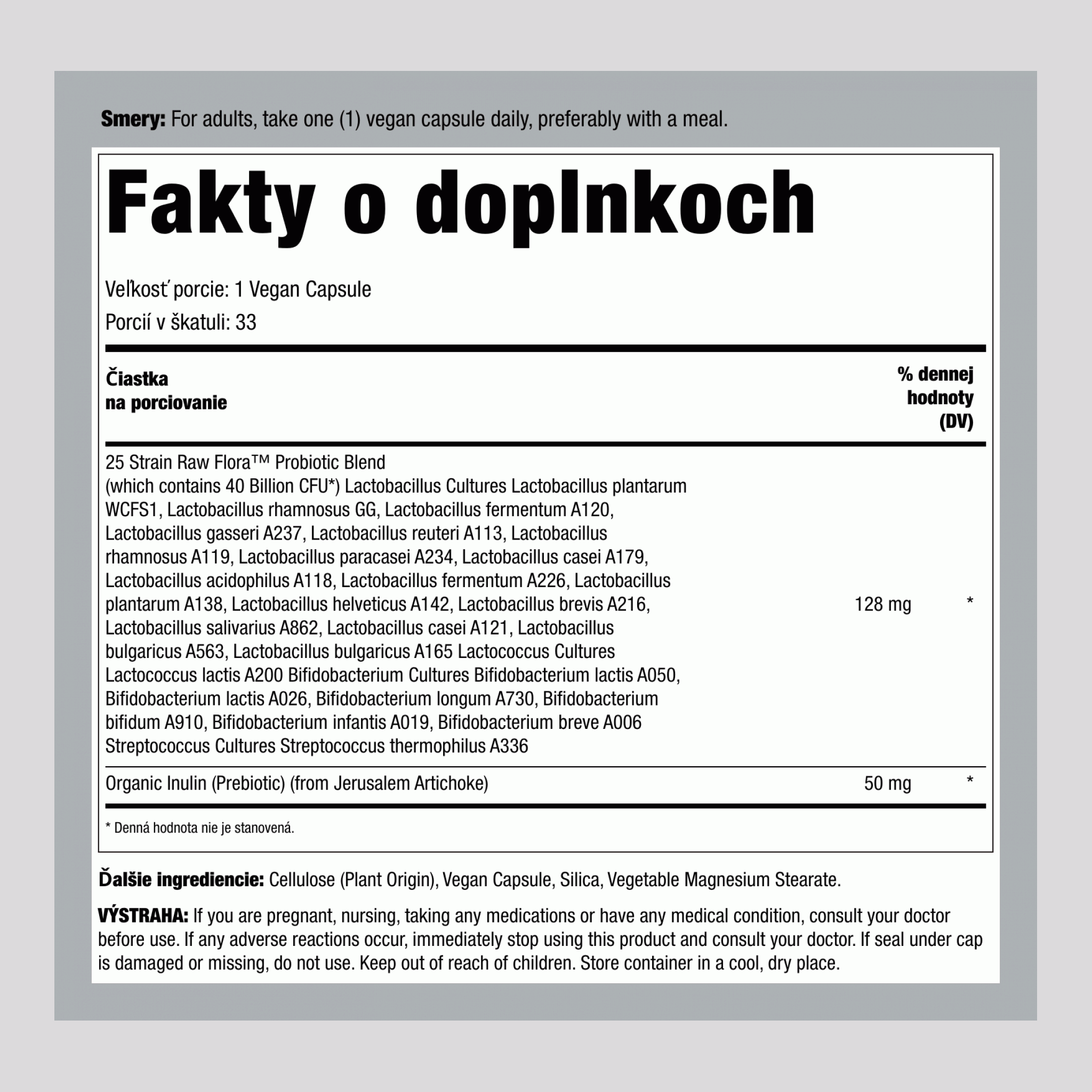 Probiotik-25 40 miliárd plus prebiotik, 33 vegánskych kapsúl