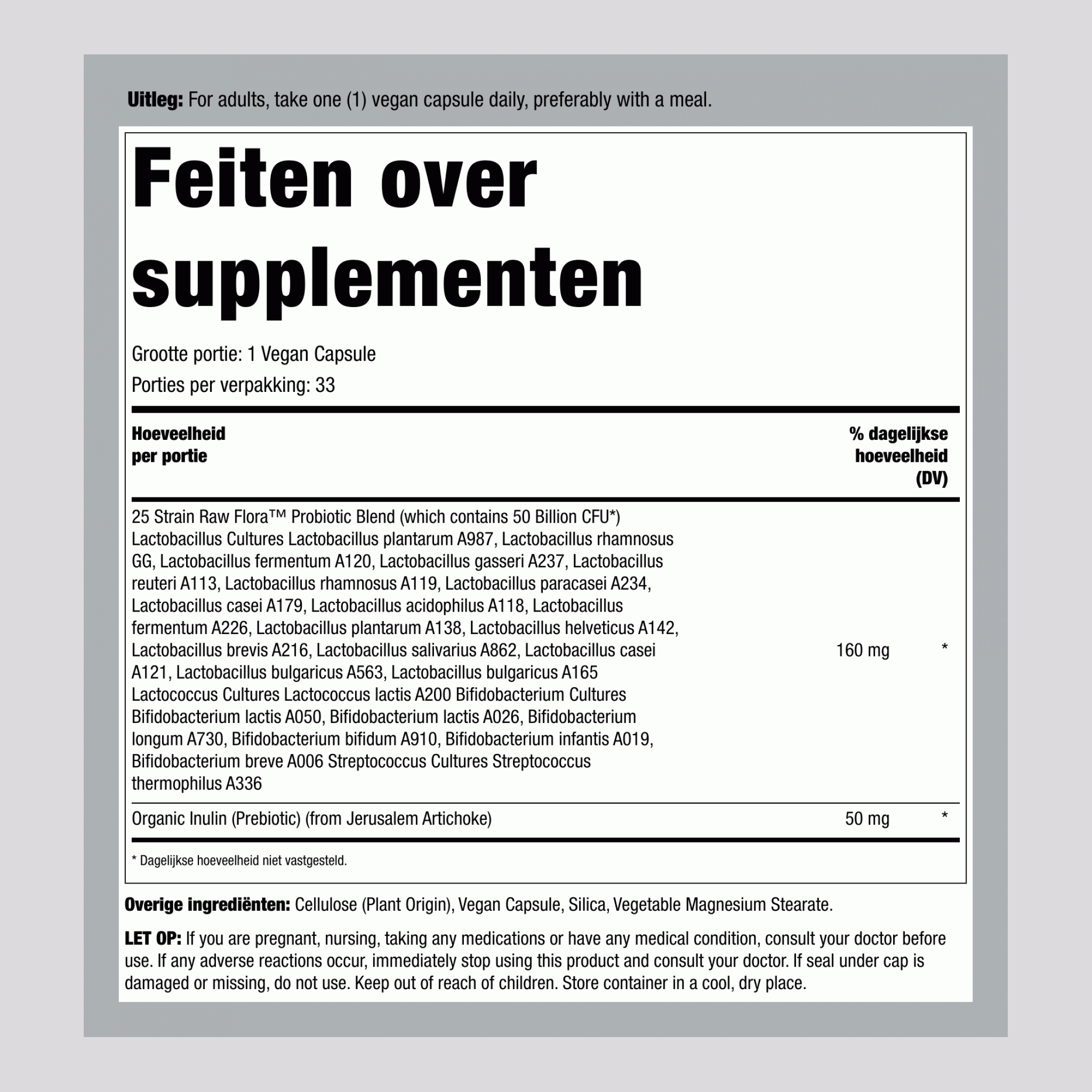 Probiotic-25 50 Miljard plus Prebiotic, 33 Veganistische Capsules