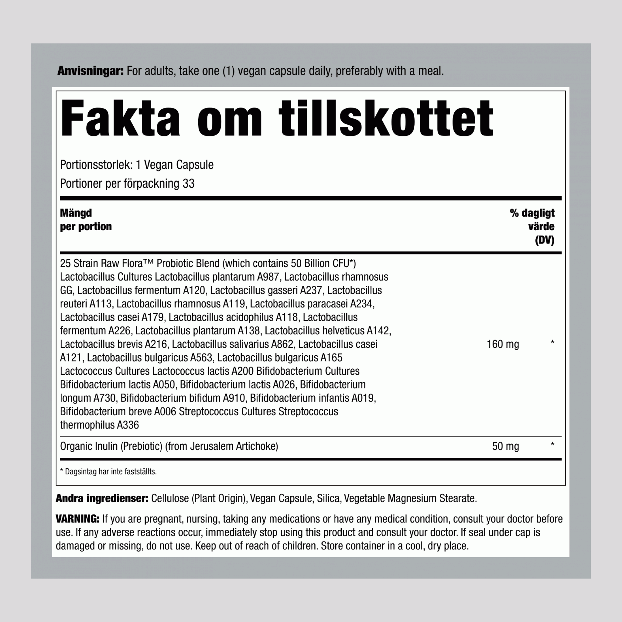 Probiotika-25 50 miljarder plus Prebiotikum, 33 veganska kapslar