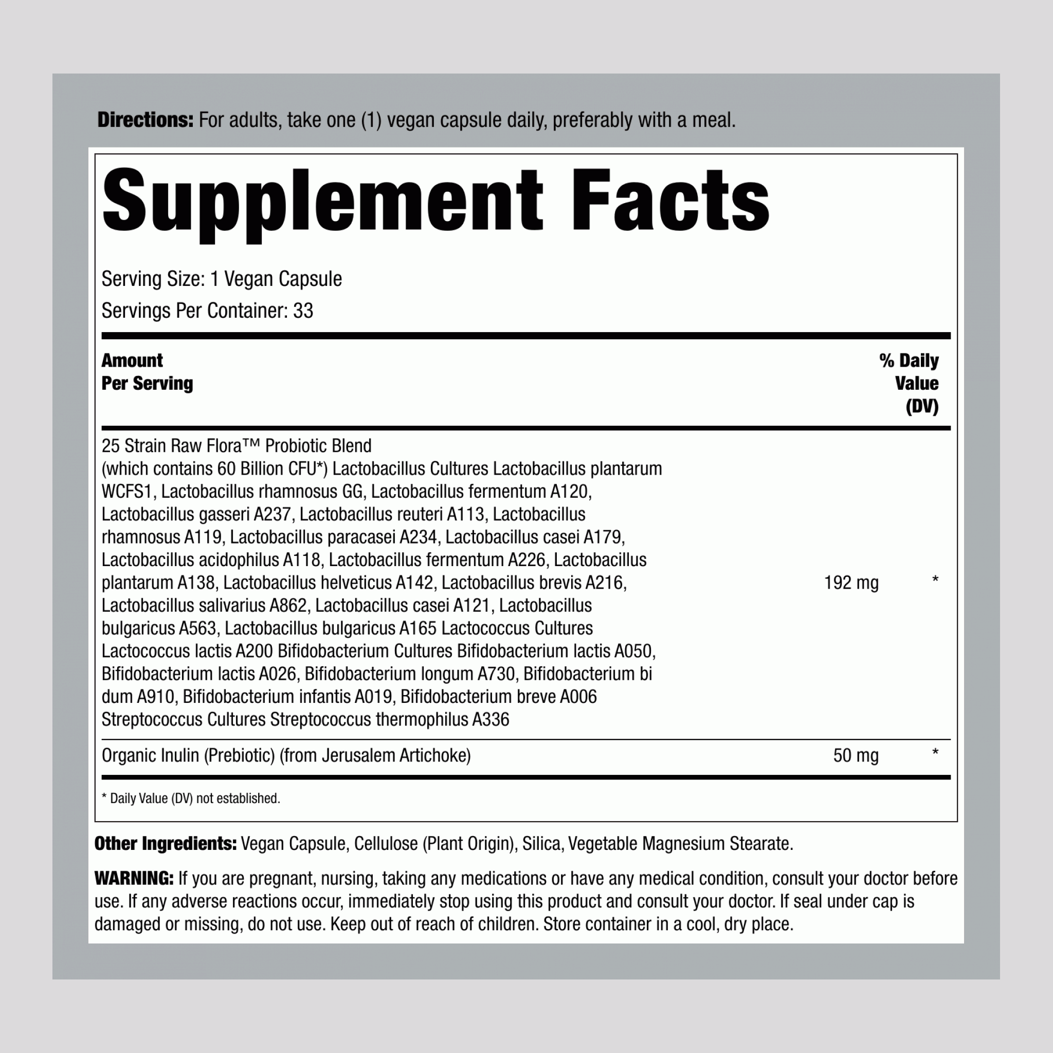 益生菌25菌株，600億加益生元，33顆純素膠囊