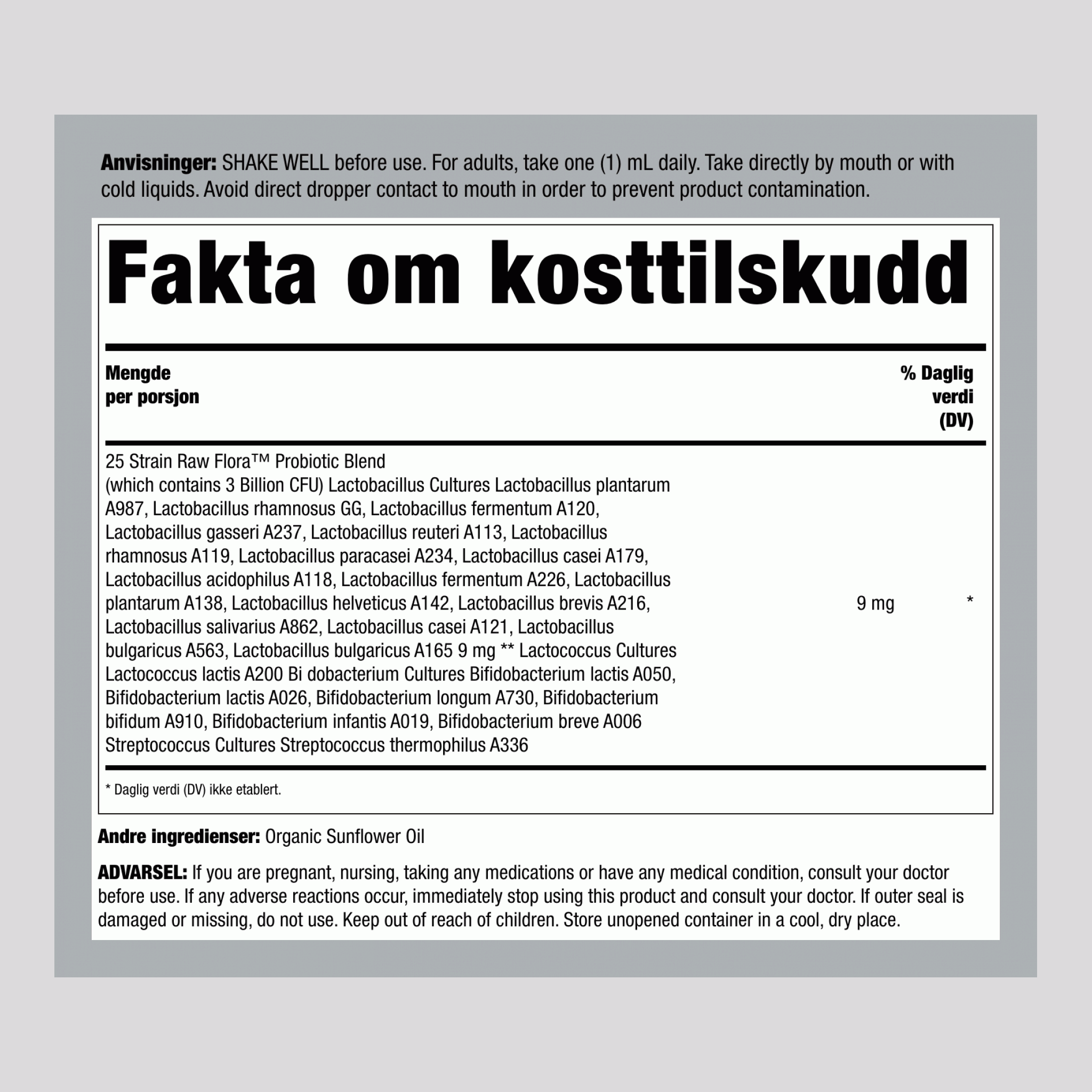 Probiotika 25 Stammer 3 Milliarder Flytende (Økologisk), 1 fl oz (30 ml) Flaske