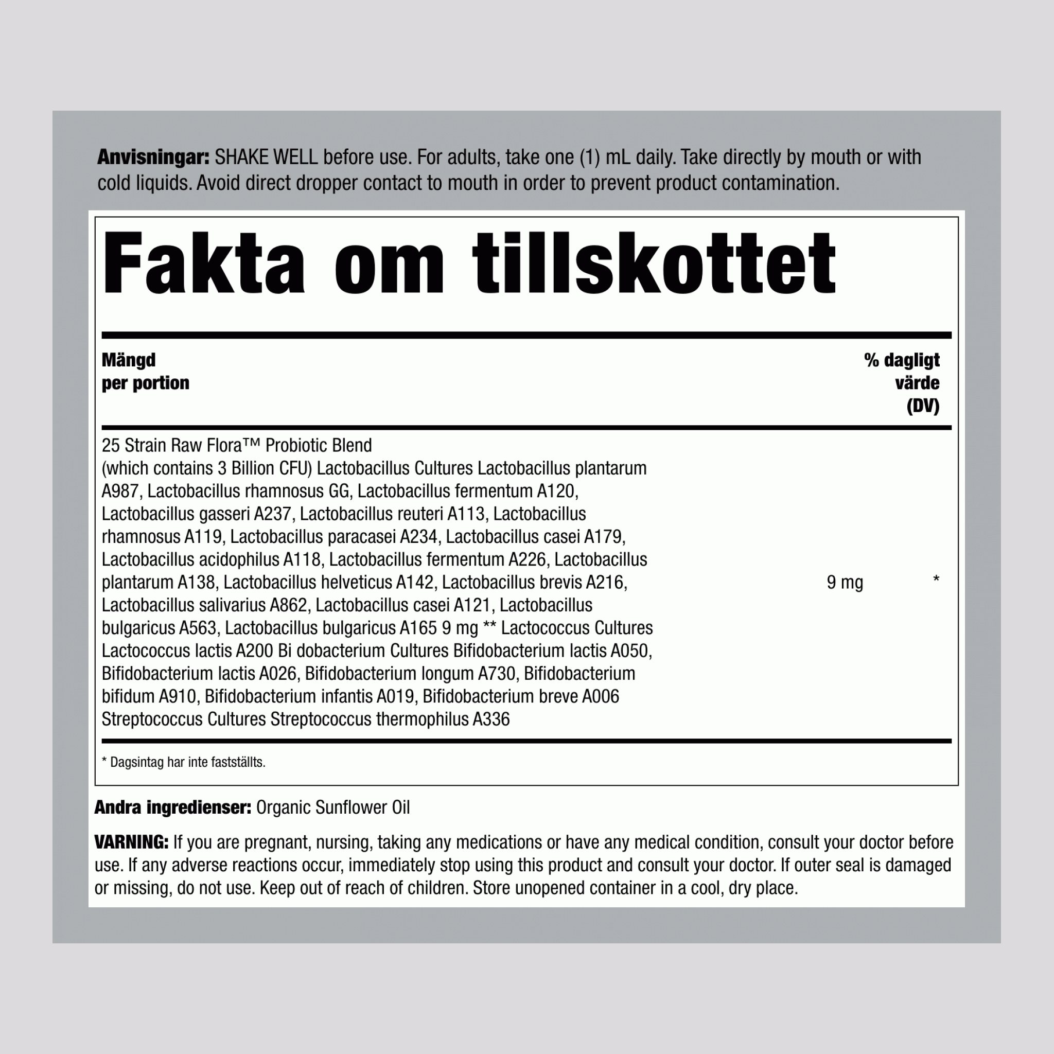 Probiotika 25 Stammar 3 Miljarder Flytande (Ekologisk), 1 fl oz (30ml) Flaska