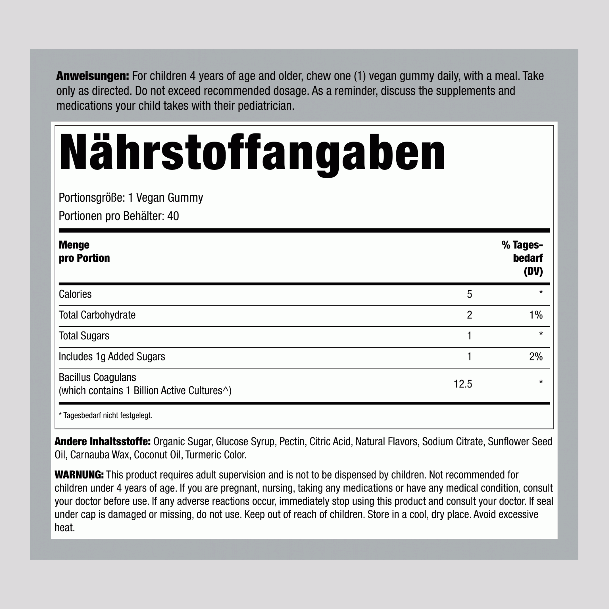 Kinder Probiotische Gummis, 1 Milliarde KBE, 40 vegane Gummis