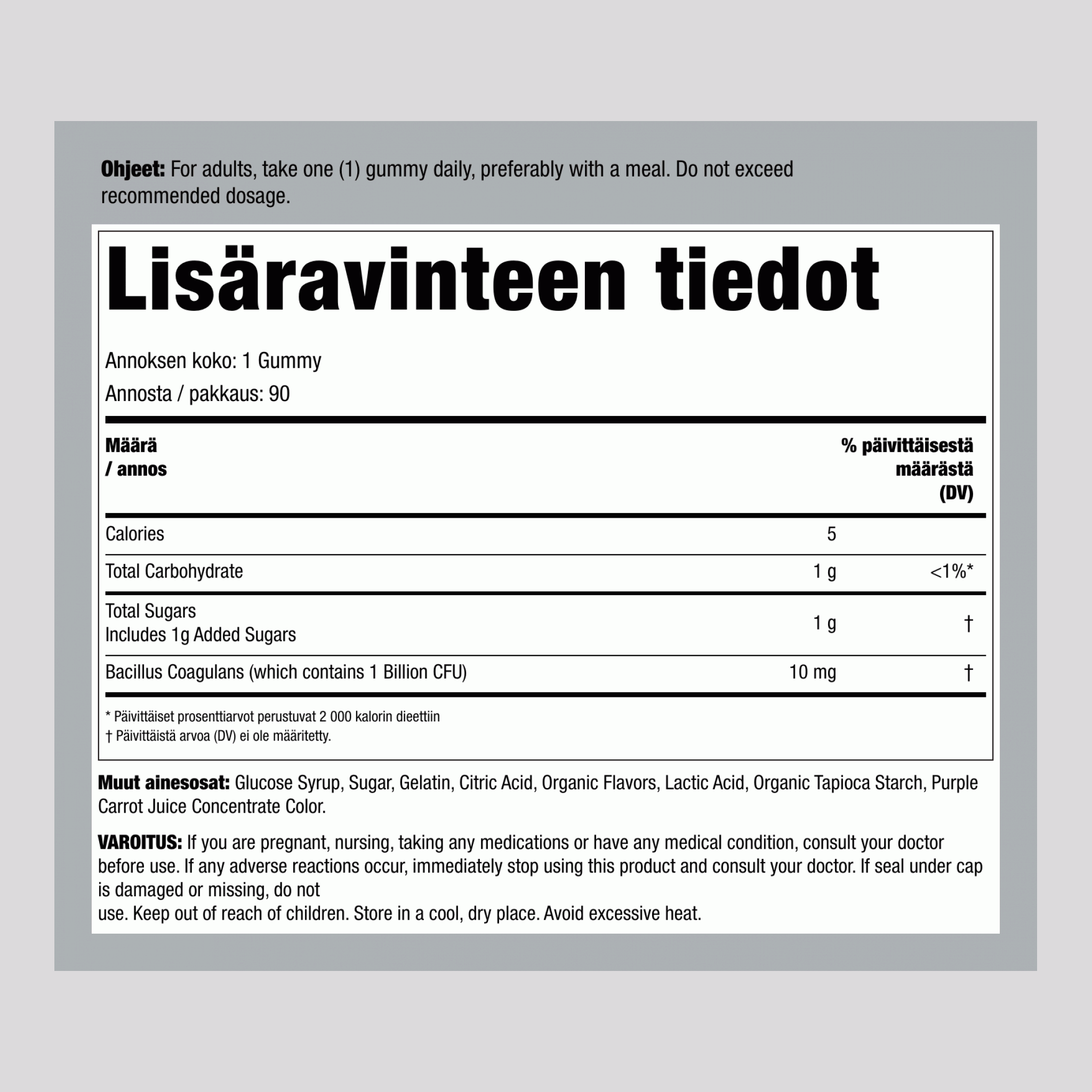 Probiootti 1 Miljardi (Herkullinen Vadelma-Sitruuna), 90 Karkkia