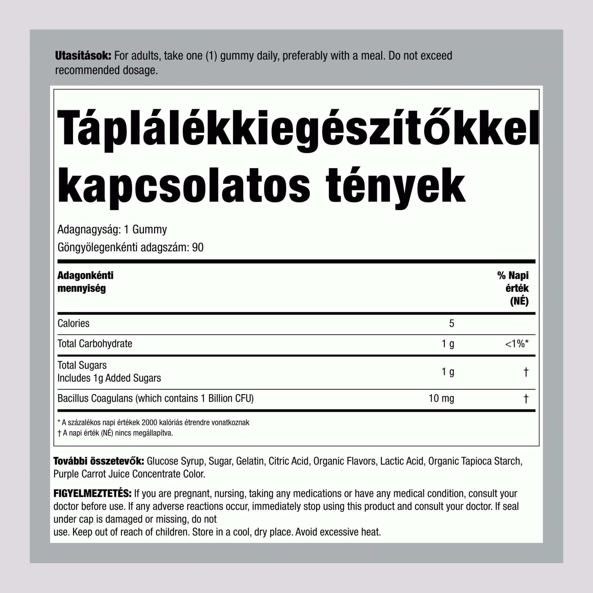 Probiotikum 1 milliárd (Finom Málna-Citrom ízű), 90 gumicukor